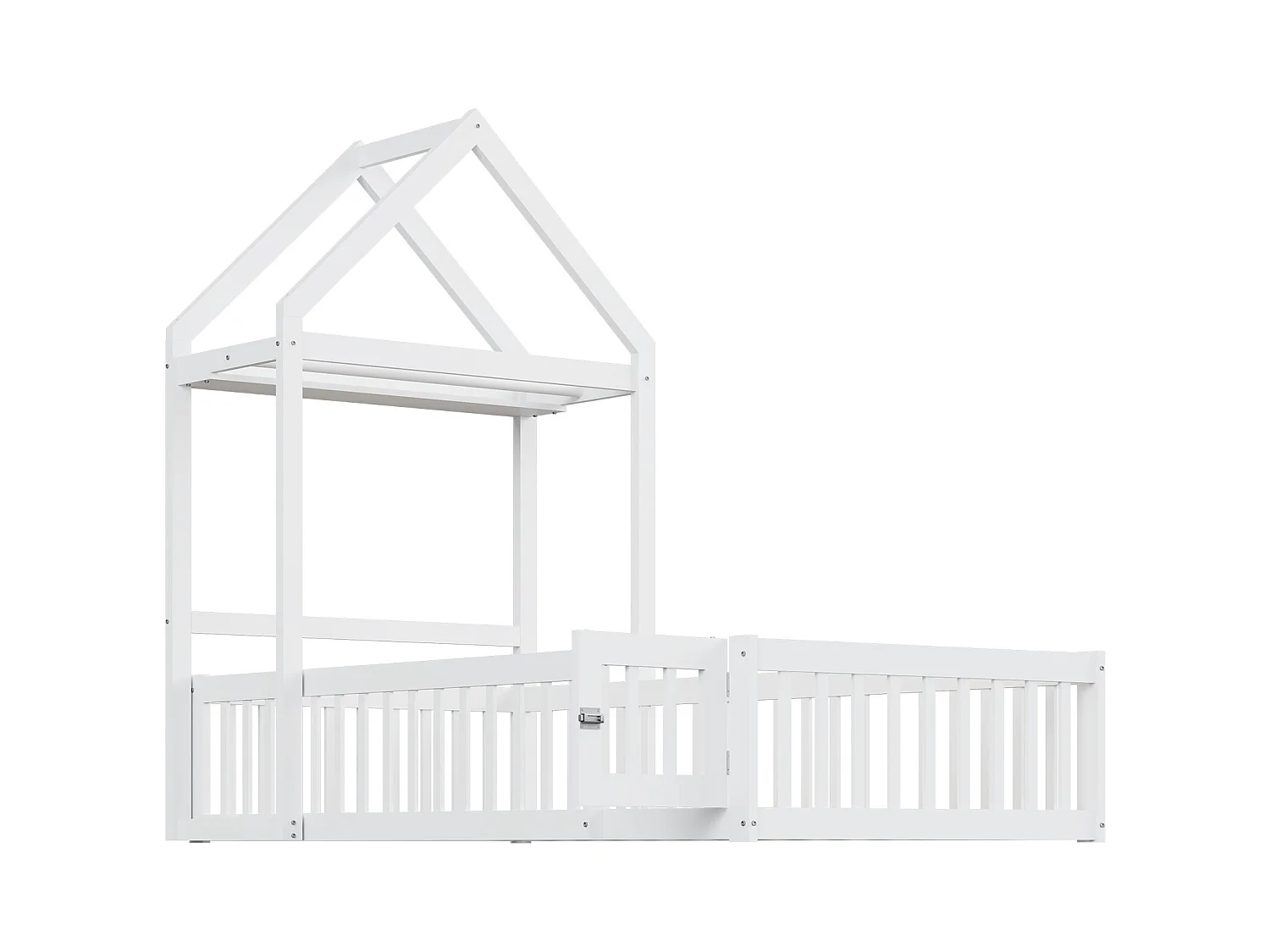 Letto per bambini 90x200 cm - Letto con porta di sicurezza e rete a doghe in legno - Bianco - Senza materasso