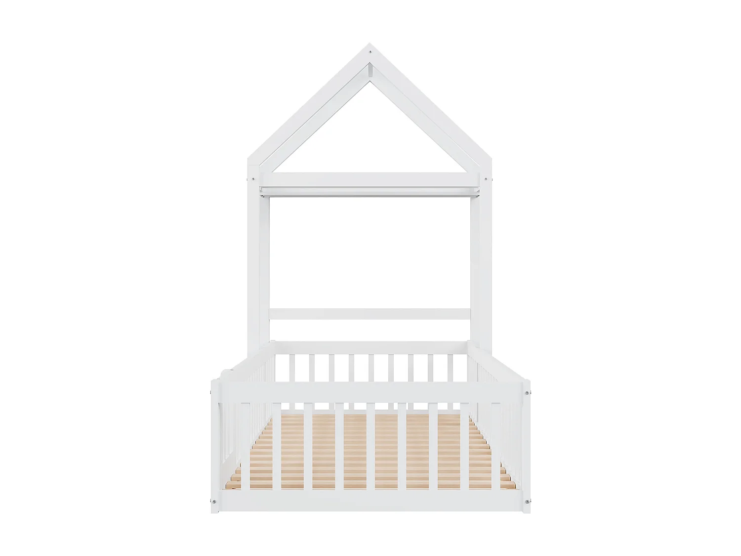 Lit enfant 90x200 cm - Lit avec porte de sécurité et sommier à lattes en bois - Blanc - Sans matelas