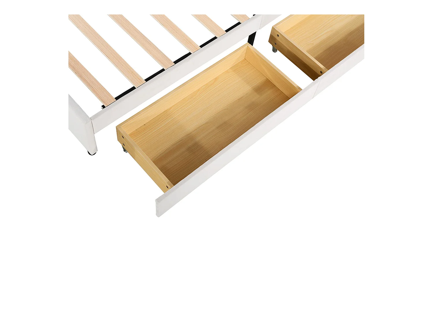 Lit adulte 140 x 200 cm - velours beige - avec tête de lit et sommier à lattes capitonnés - 4 tiroirs - sans matelas