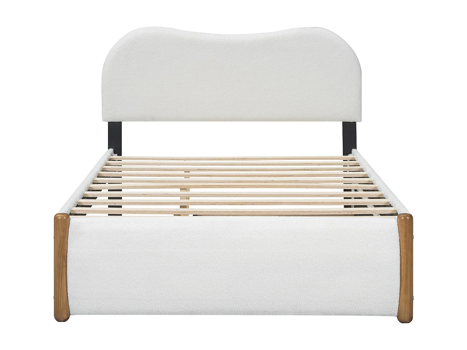 Lit enfant 140x200 cm, peluche blanche, avec lit gigogne et sommier à lattes, sans matelas