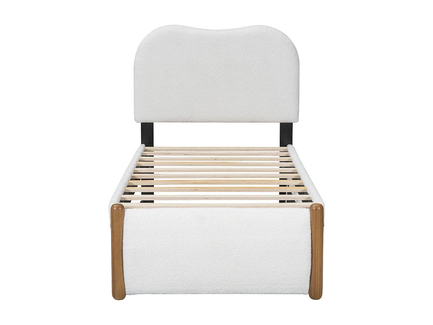 Kinderbett 90 x 200 cm, weißer Plüsch, mit Ausziehbett und Lattenrost, ohne Matratze