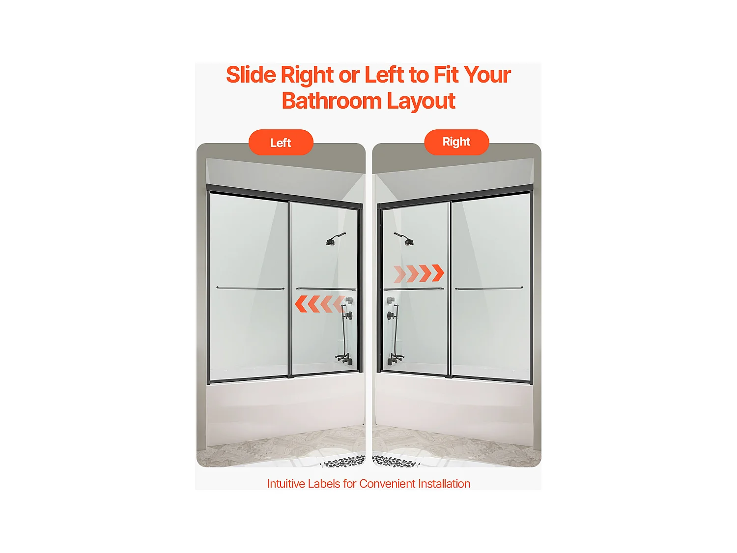 Porte de Douche SucceBuy, Baignoire Semi-sans Cadre,  127-152 cm L x 152 cm H, Noir pour Salle de Bain