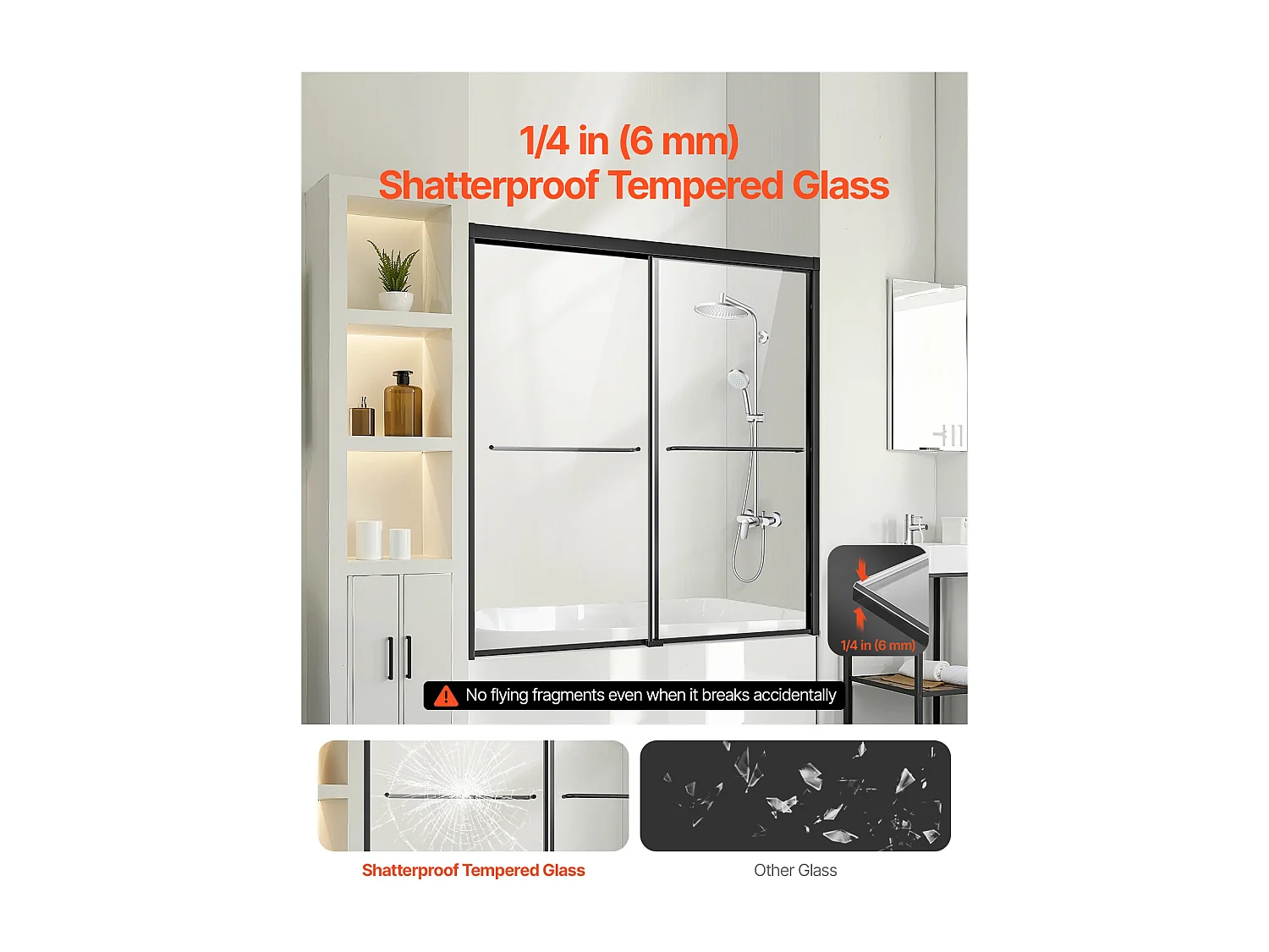 Porte de Douche SucceBuy, Baignoire Semi-sans Cadre,  127-152 cm L x 152 cm H, Noir pour Salle de Bain