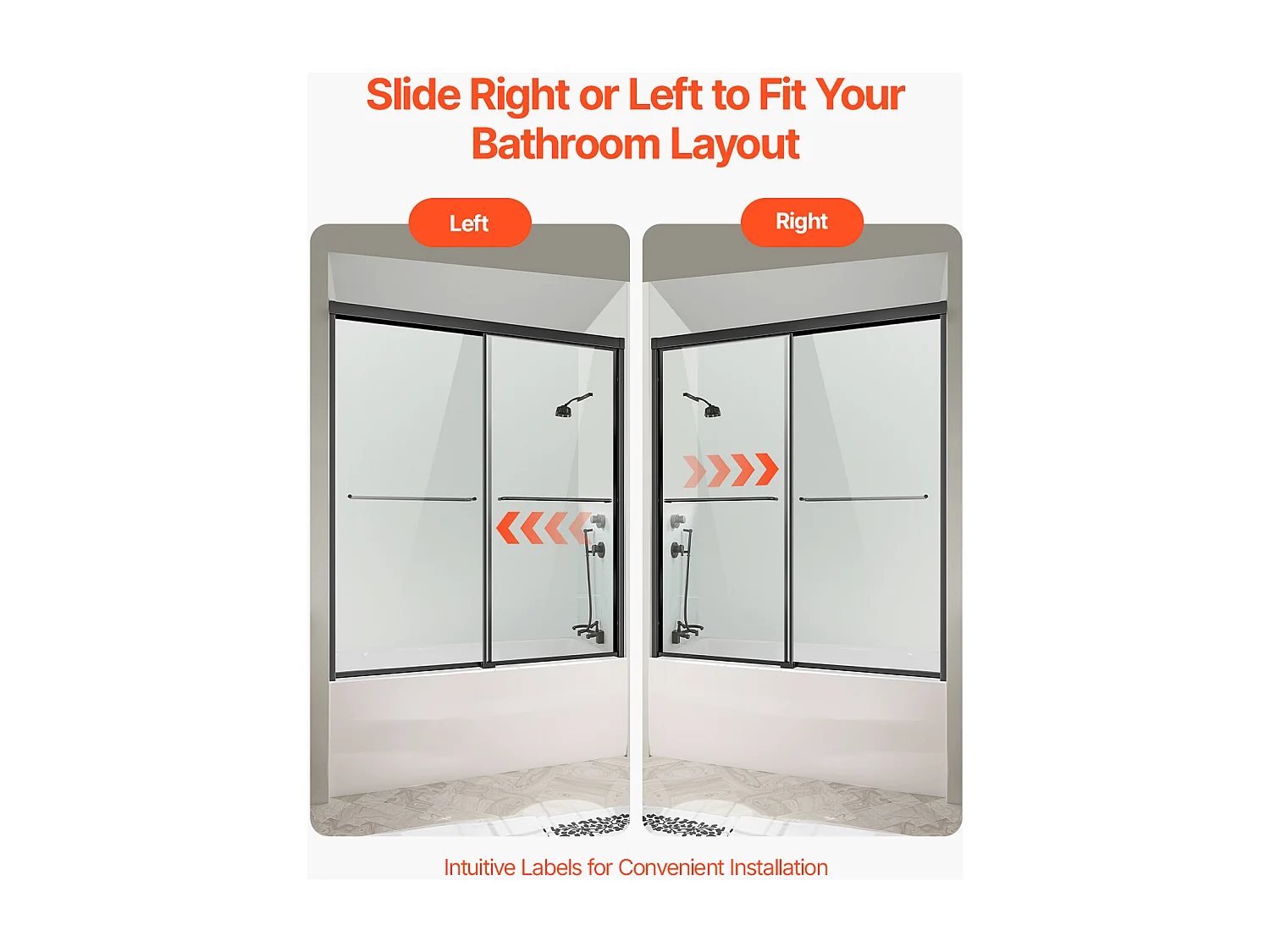 Porte de Douche SucceBuy, Baignoire Semi-sans Cadre,  127-152 cm L x 152 cm H, Noir pour Salle de Bain