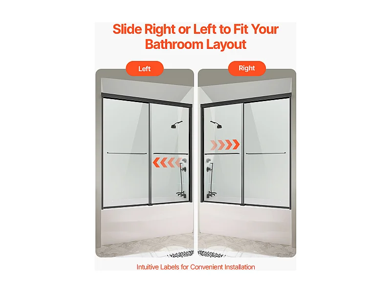 Porte de Douche SucceBuy, Baignoire Semi-sans Cadre,  127-152 cm L x 152 cm H, Noir pour Salle de Bain