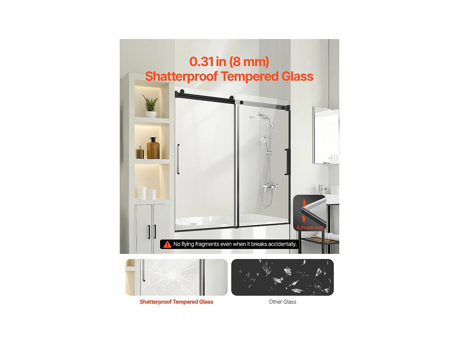 Porte de Baignoire SucceBuy, Coulissante Sans Cadre,  142 à 152 cm L x 152 cm H, en Verre pour Salle de Bain