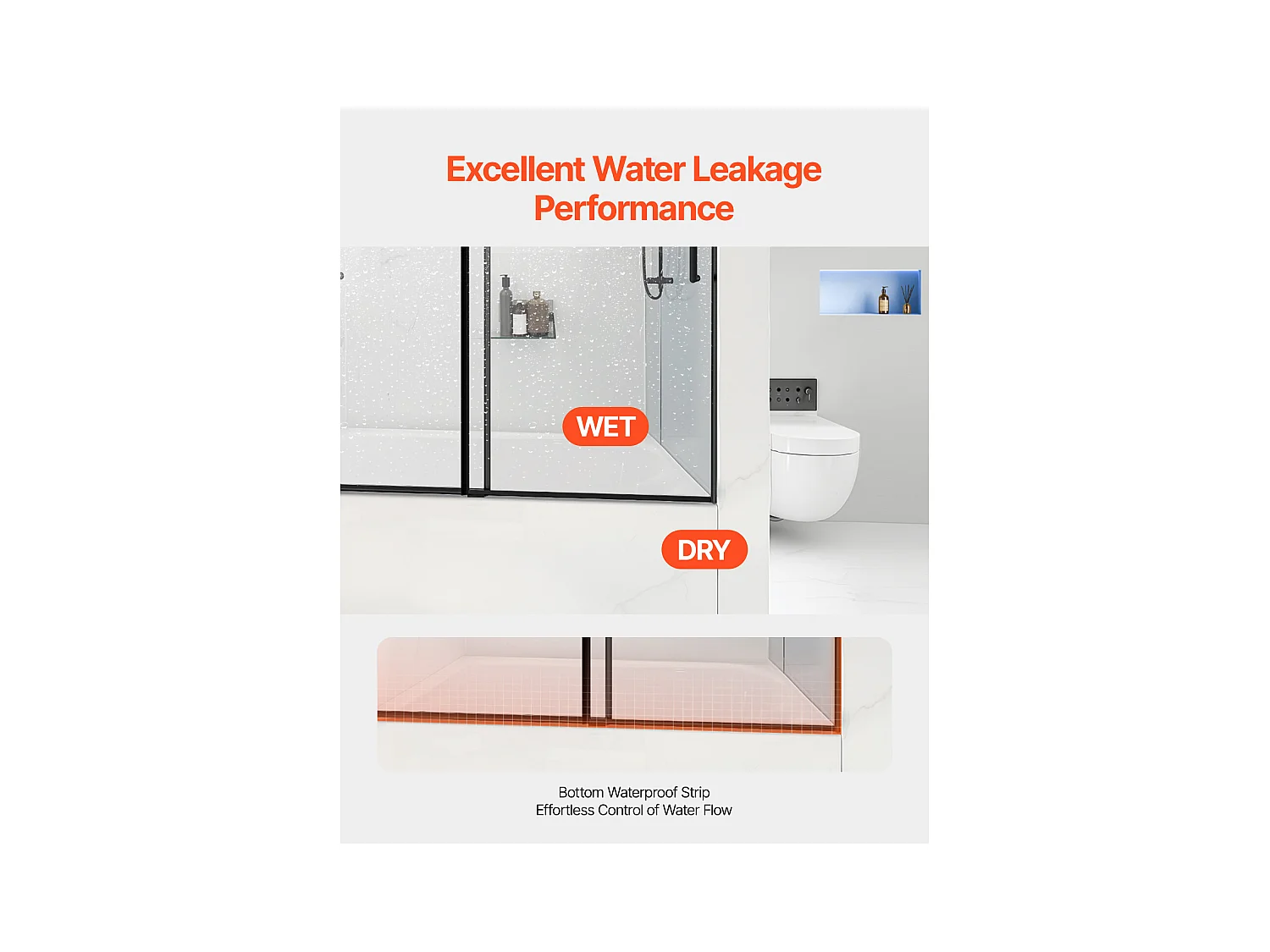 Porte de Baignoire SucceBuy, Coulissante Sans Cadre,  142 à 152 cm L x 152 cm H, en Verre pour Salle de Bain