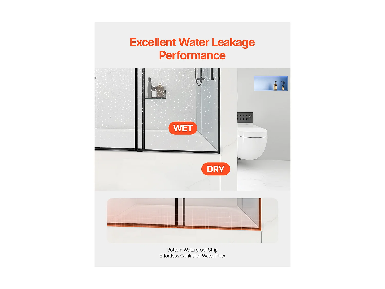 Porte de Baignoire SucceBuy, Coulissante Sans Cadre,  142 à 152 cm L x 152 cm H, en Verre pour Salle de Bain