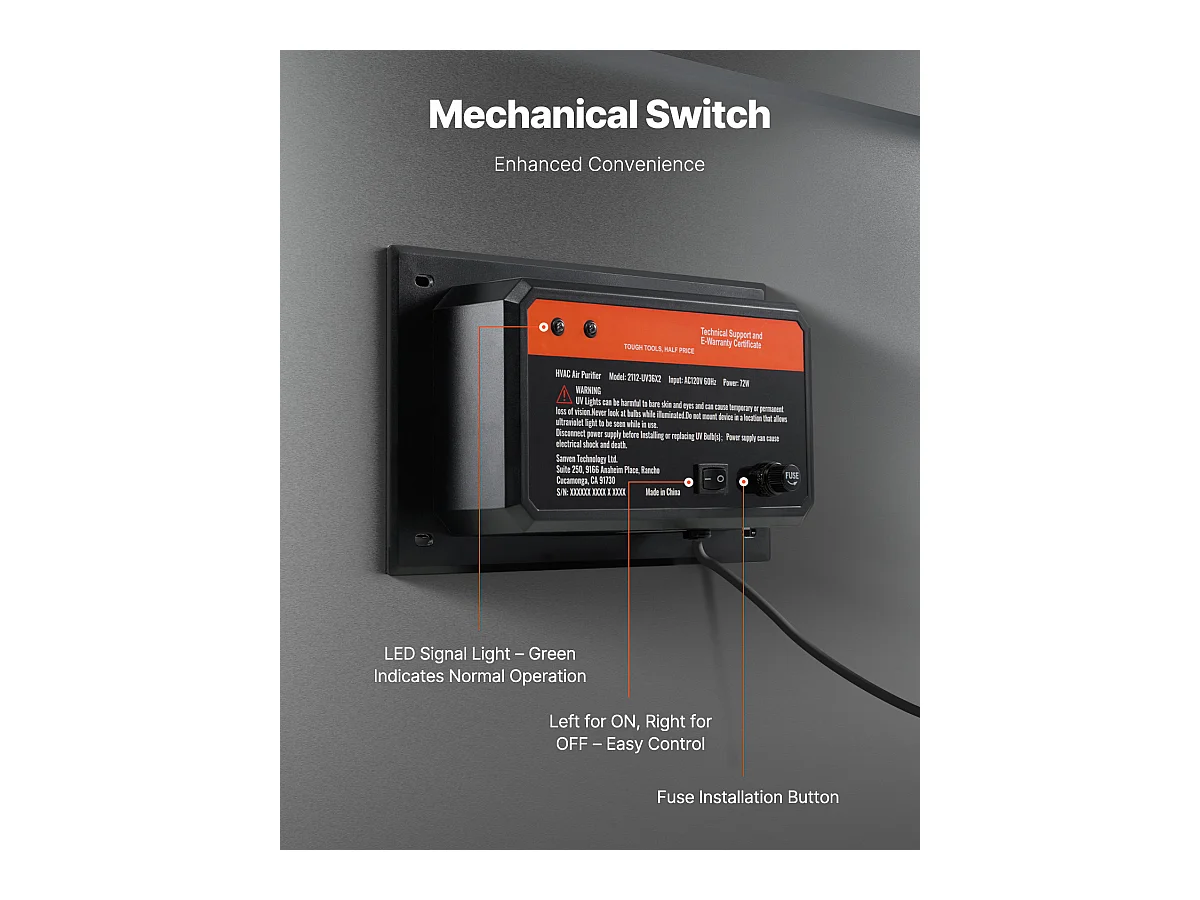 Purificateur D'air SucceBuy HVAC, Lumière UV 72 W 41 cm pour Toute la Maison dans le Conduit pour AC