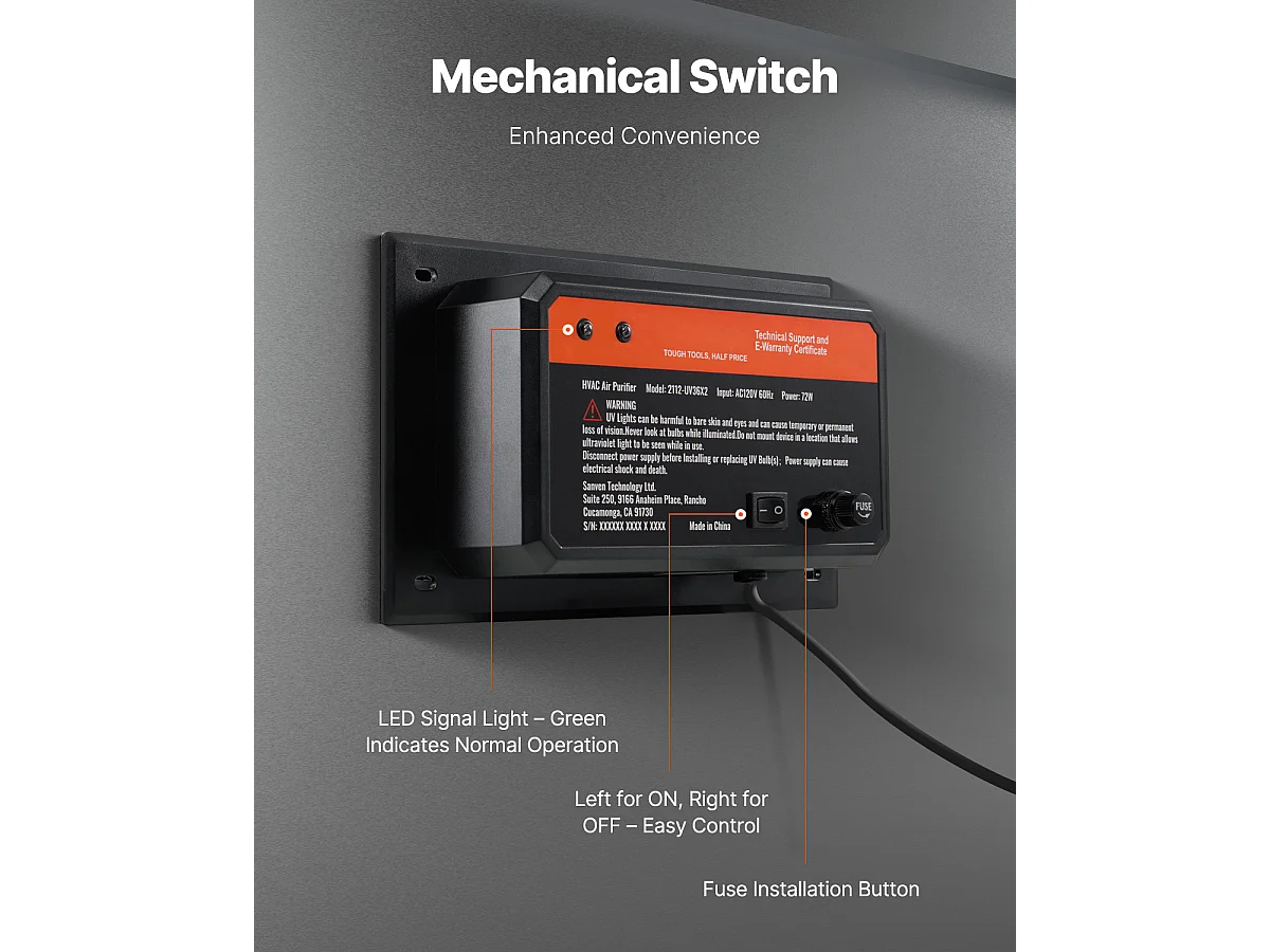 Purificateur D'air SucceBuy HVAC, Lumière UV 72 W 41 cm pour Toute la Maison dans le Conduit pour AC