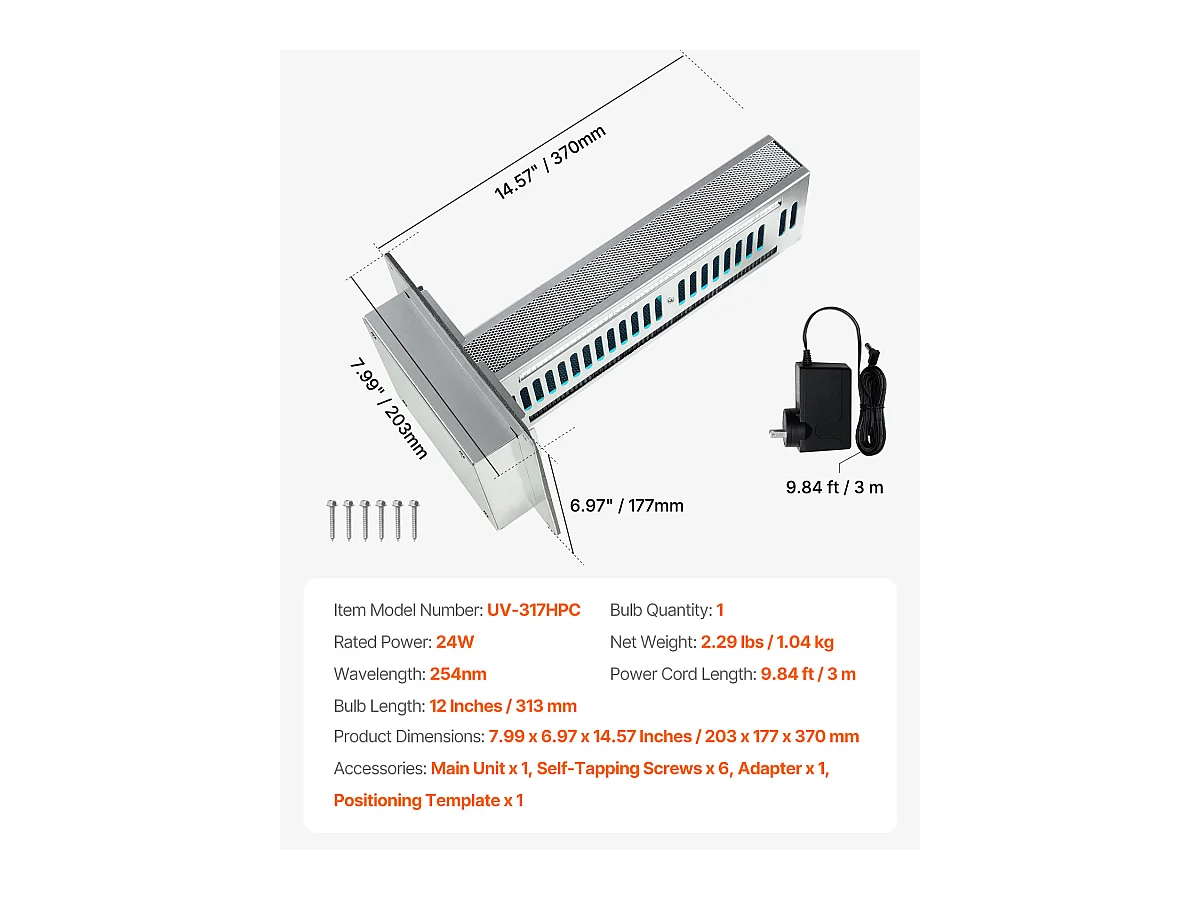Purificateur D'air SucceBuy HVAC,  PCO et Carbon Tech 24 W 30 cm pour Toute la Maison