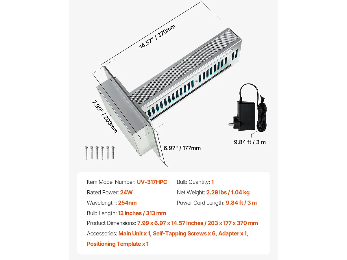 Purificateur D'air SucceBuy HVAC,  PCO et Carbon Tech 24 W 30 cm pour Toute la Maison