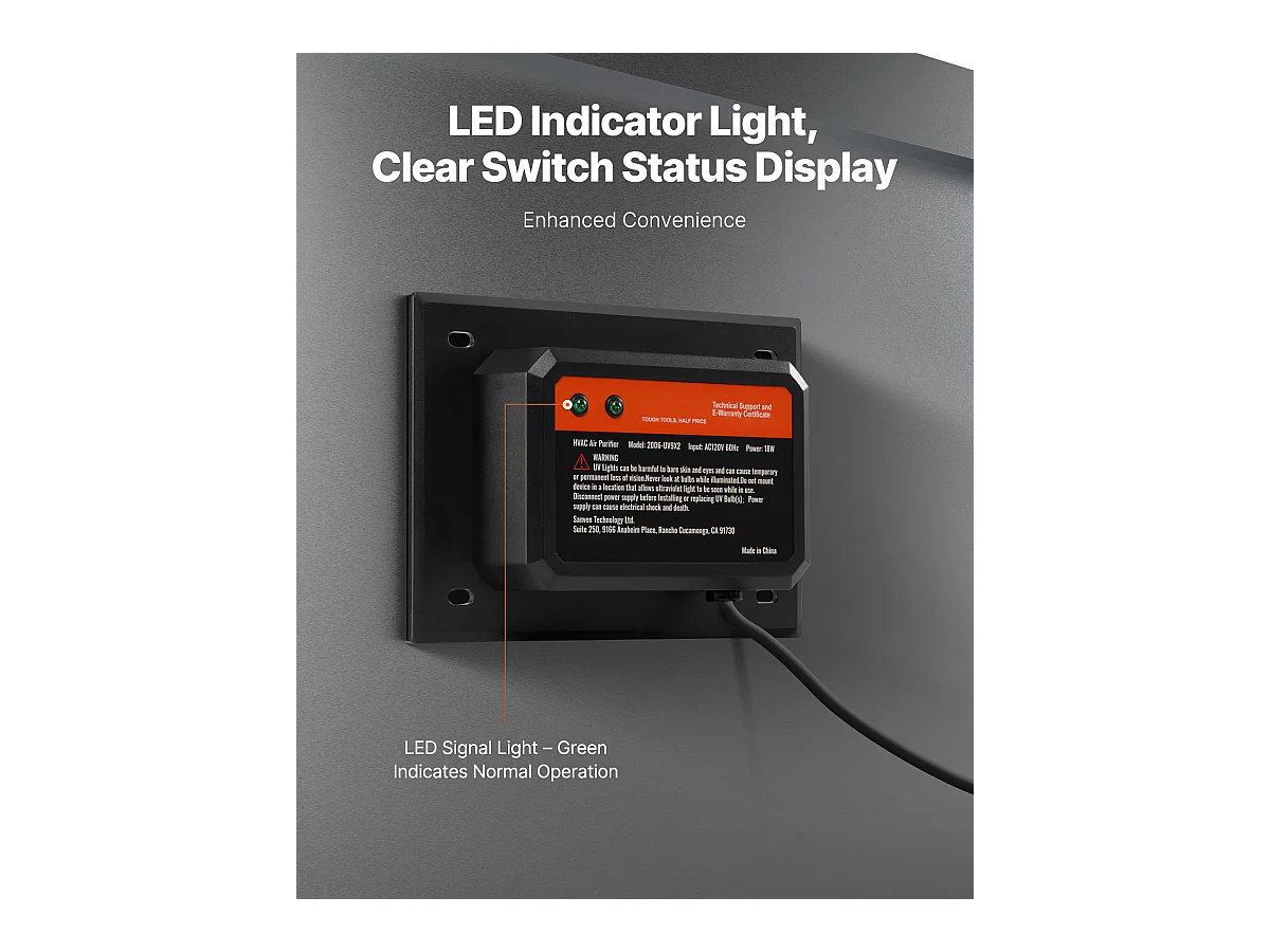 Purificateur D'air SucceBuy HVAC, pour Toute la Maison avec Lumière UV 18 W 18 cm pour Conduit de Climatisation