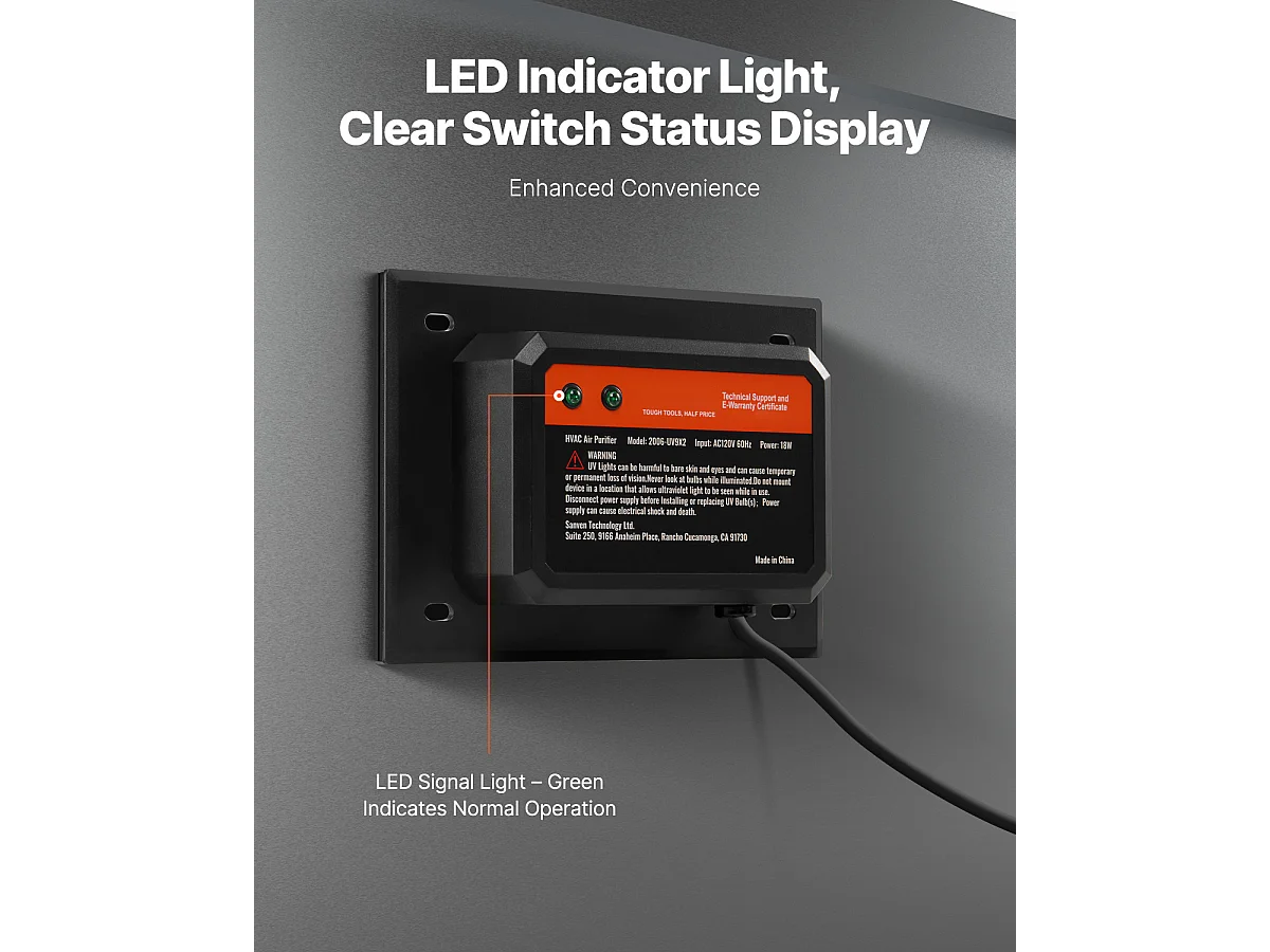 Purificateur D'air SucceBuy HVAC, pour Toute la Maison avec Lumière UV 18 W 18 cm pour Conduit de Climatisation