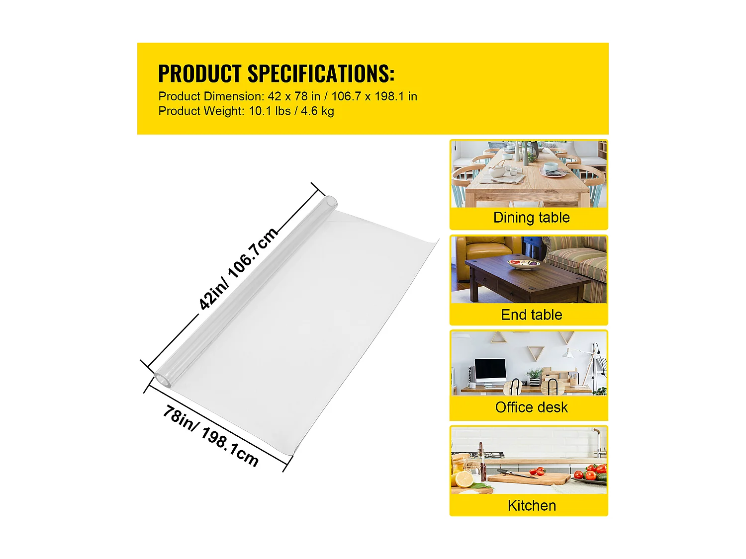 Nappe Transparente SucceBuy Nappe en PVC Transparente 107 x 198 cm, Protection de Bureau Imperméable