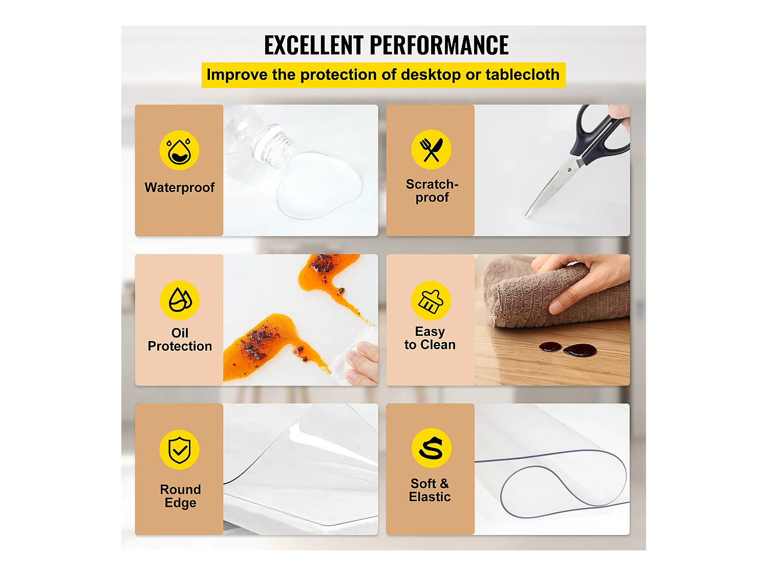 Nappe Transparente SucceBuy Housse de Table en PVC Transparente, 107 x 198 cm, Protection Imperméable pour Bureaux