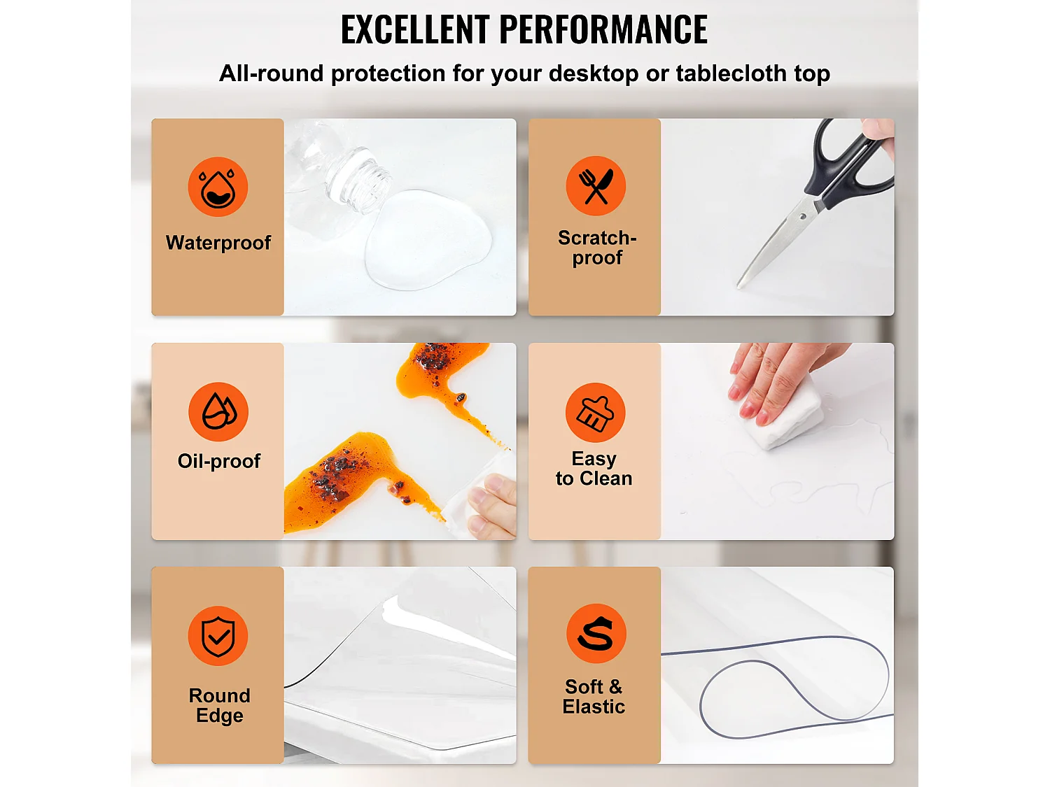 Tovaglia Trasparente SucceBuy Tovaglietta in PVC Trasparente 244 x 107 cm, Copritavolo Rettangolare Spesso