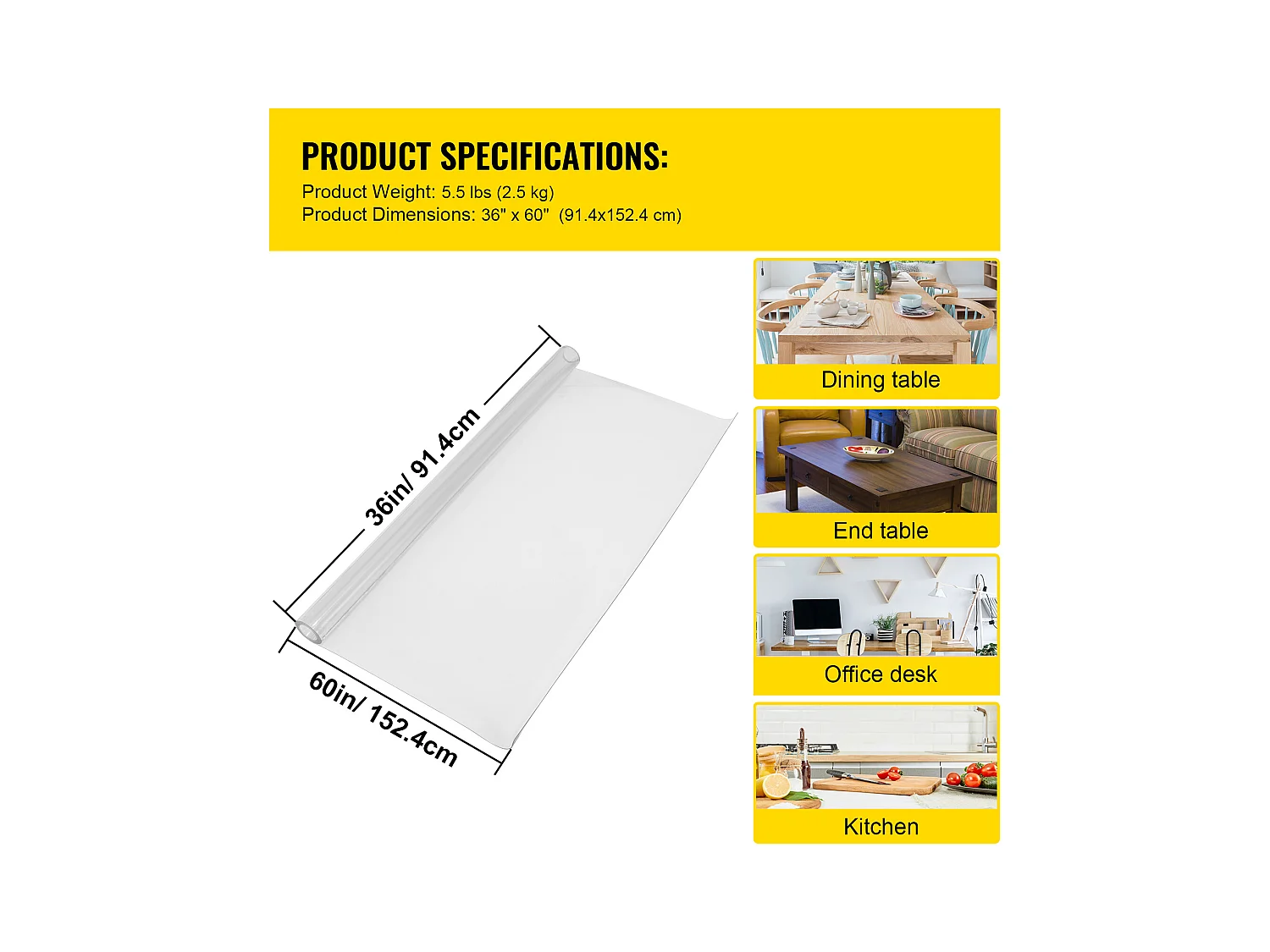 Nappe Transparente SucceBuy Nappe en PVC Transparente, Housse de Protection Imperméable pour Table 91 x 152 cm