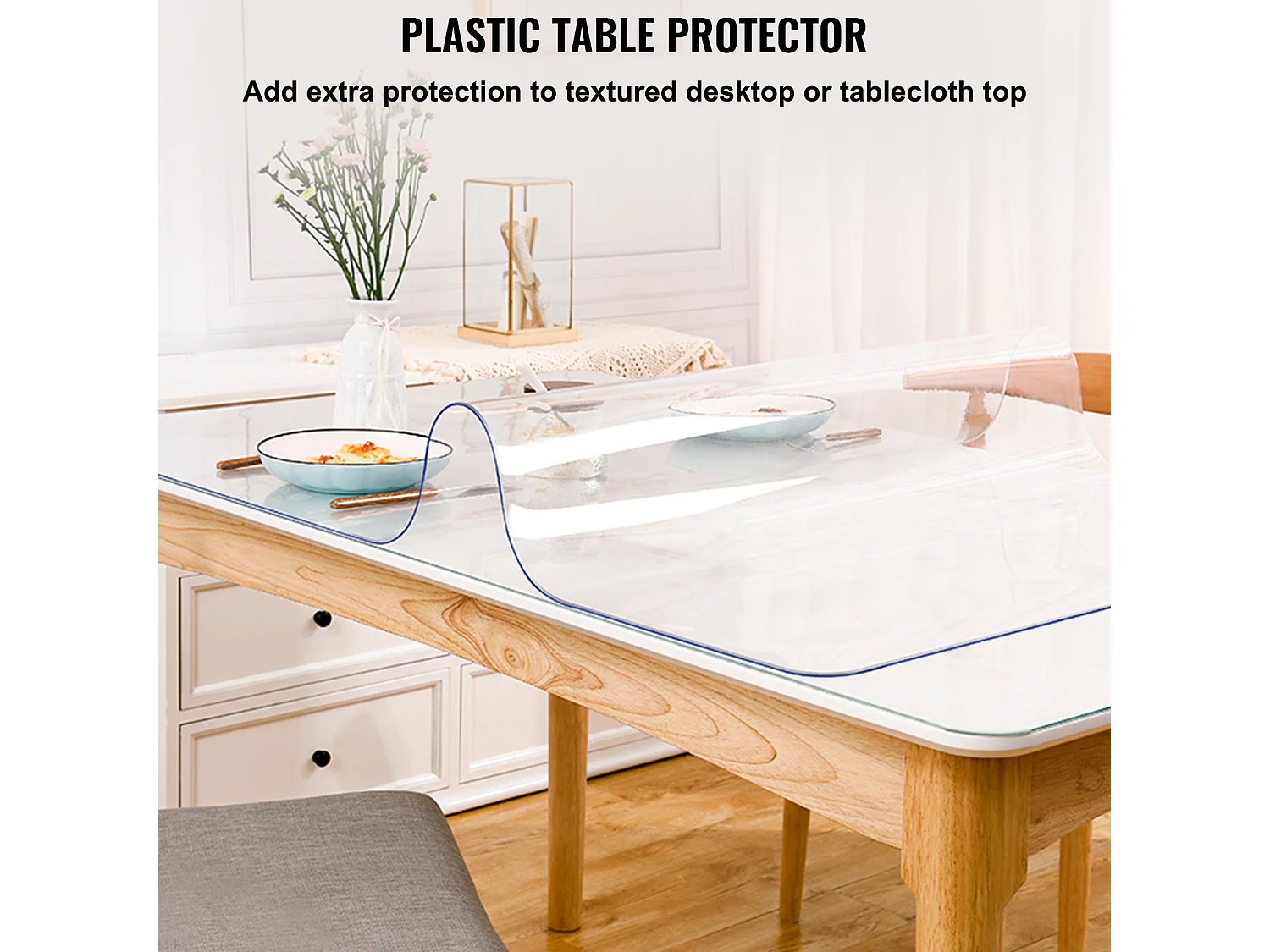 Mantel Transparente SucceBuy Mantel de Plástico de 213 x 107 cm, Mantel Grueso Transparente, Mantel Rectangular de PVC