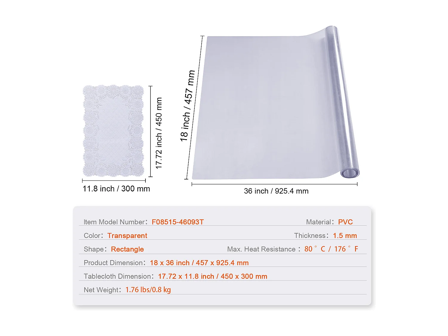 Nappe Transparente SucceBuy Protecteur de Table en PVC 46 x 91 cm, Housse de Bureau en Plastique Transparent, Épaisseur 1,5 mm