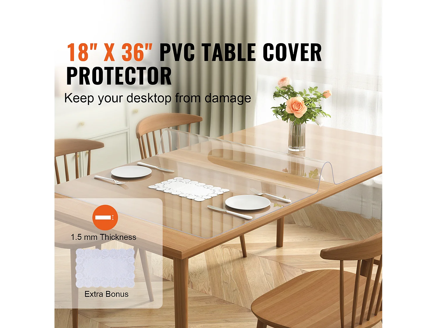 Nappe Transparente SucceBuy Protecteur de Table en PVC 46 x 91 cm, Housse de Bureau en Plastique Transparent, Épaisseur 1,5 mm