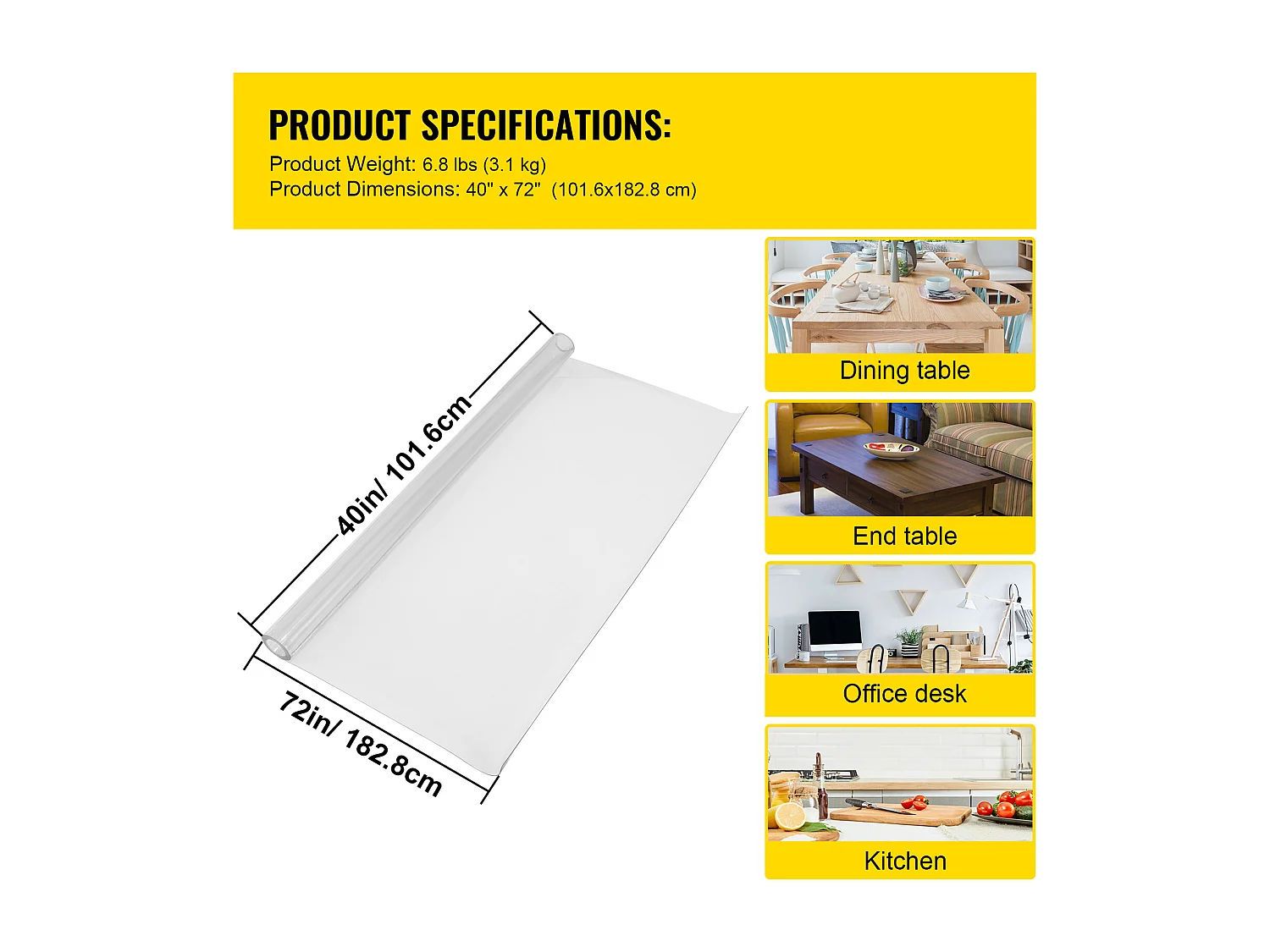 Nappe Transparente SucceBuy Nappe en PVC Transparente, Housse Imperméable 102 x 183 cm, Protection de Bureau