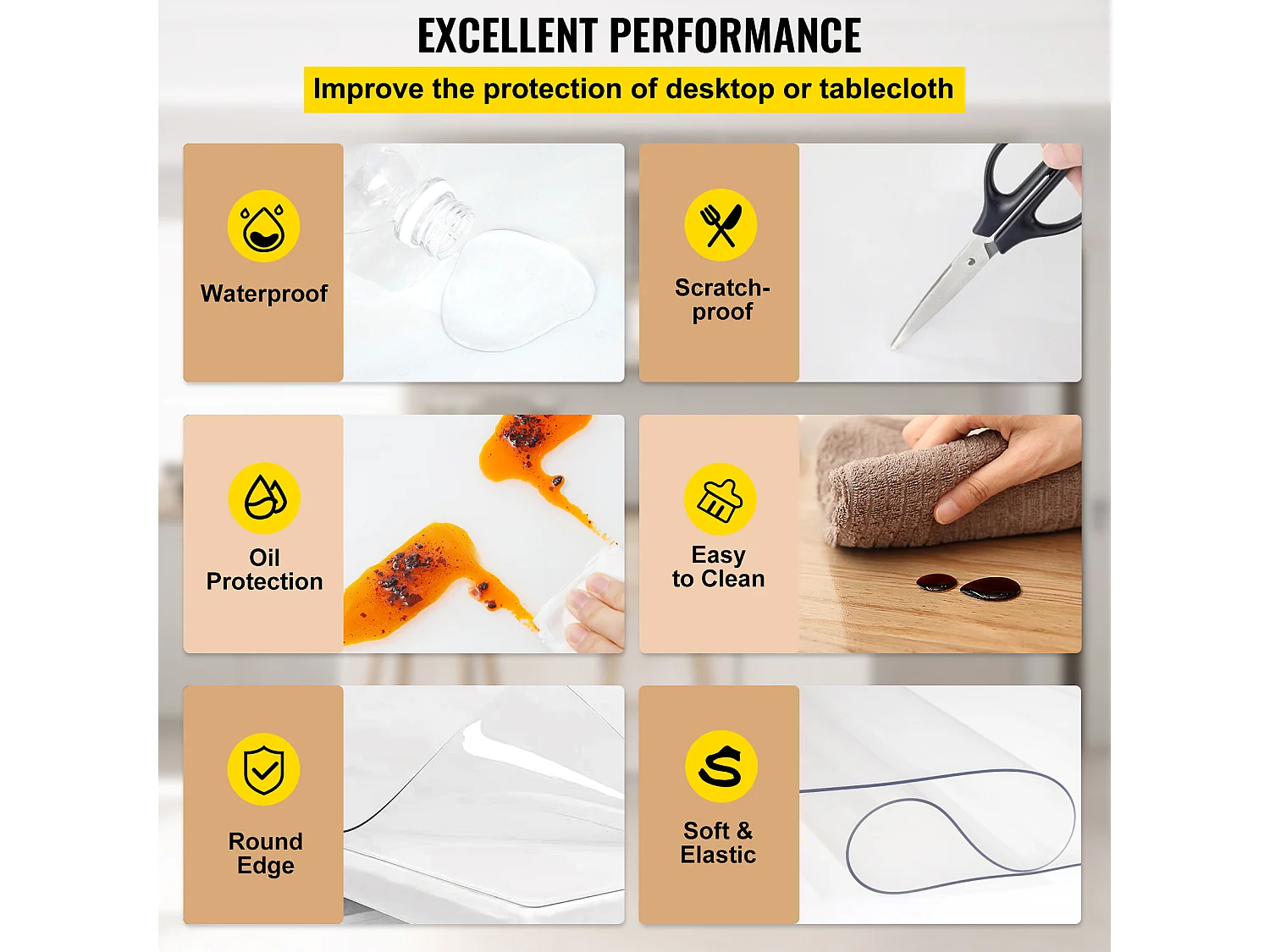 Nappe Transparente SucceBuy Nappe en PVC Transparente, Housse Imperméable 102 x 183 cm, Protection de Bureau