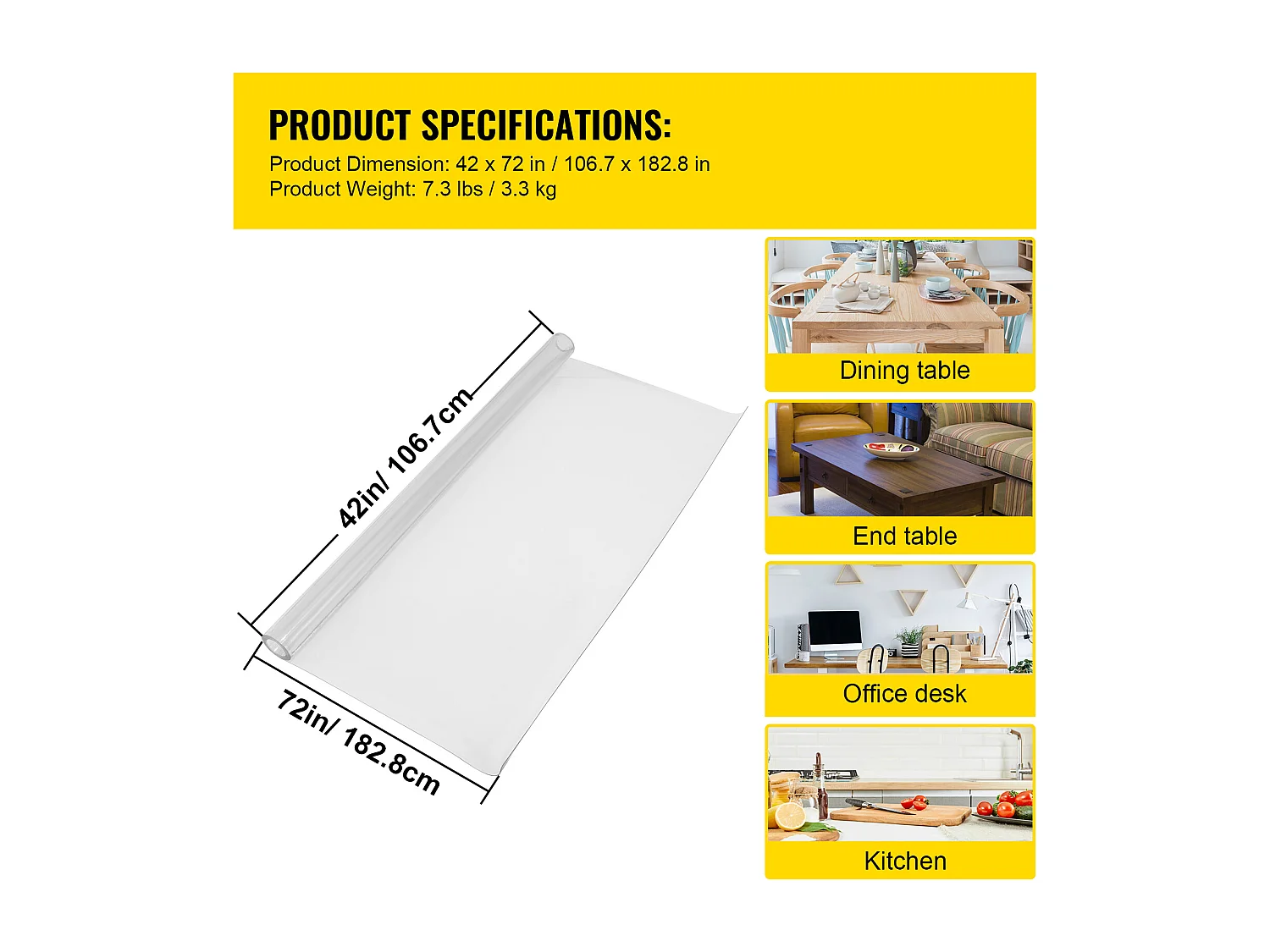 Nappe Transparente SucceBuy Nappe en PVC Transparente, Imperméable, 107 x 183 cm, Housse de Bureau