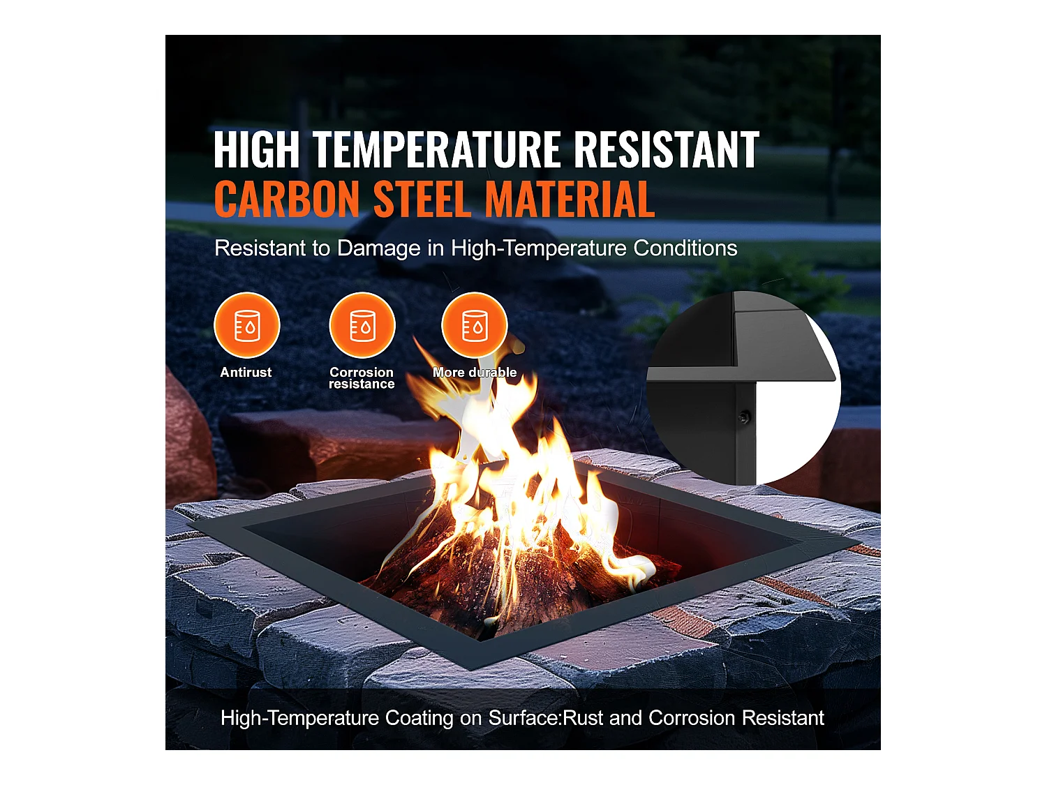 Anneau de Foyer Carré SucceBuy, avec Revêtement Extérieur en Acier 91 x 92 cm pour Foyer, Anneau de Feu de Camp