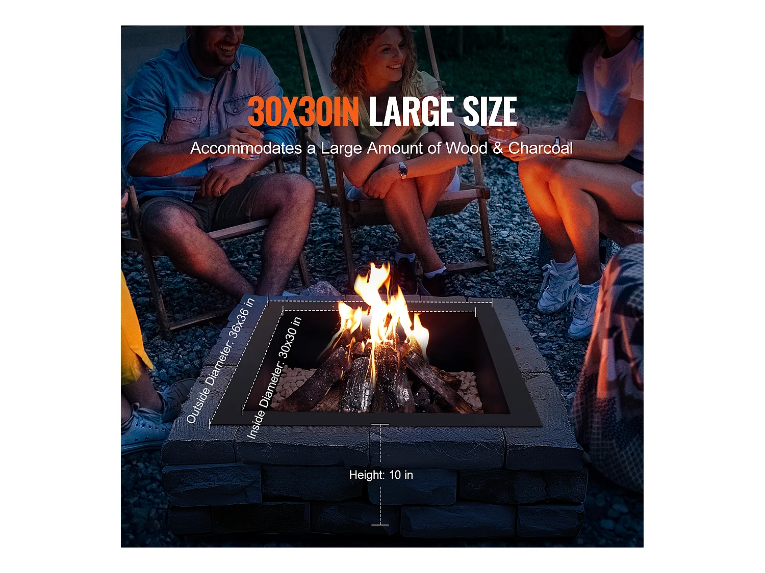 Anneau de Foyer Carré SucceBuy, avec Revêtement Extérieur en Acier 91 x 92 cm pour Foyer, Anneau de Feu de Camp