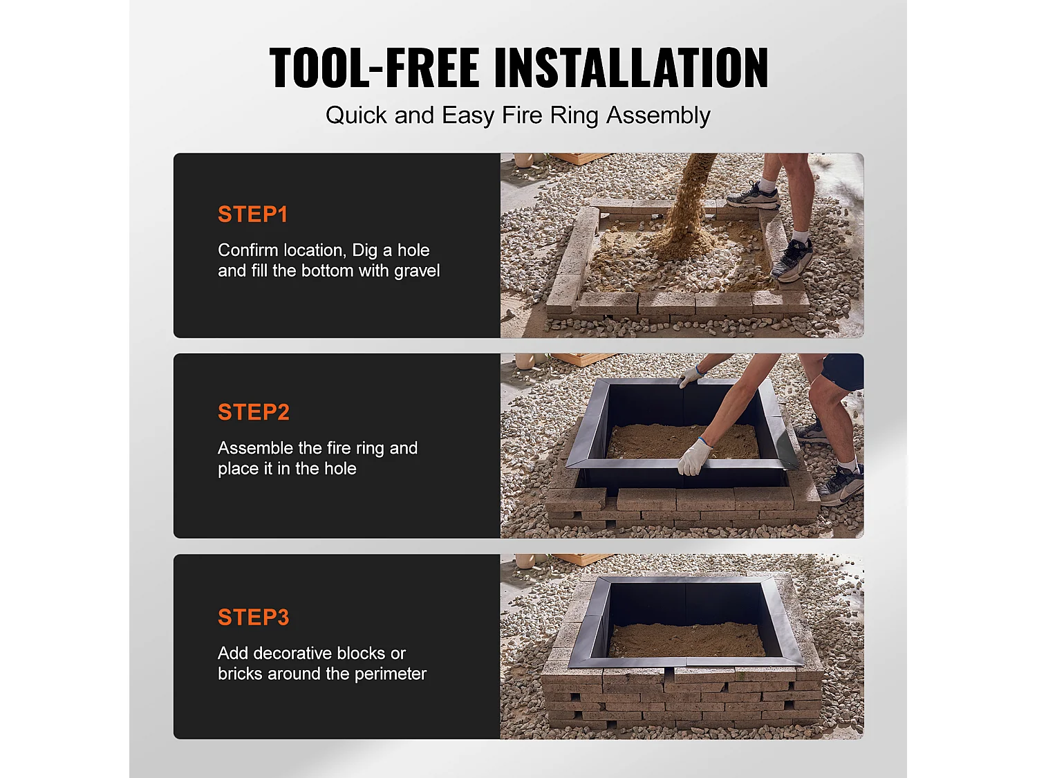 Anneau de Foyer Carré SucceBuy, avec Revêtement Extérieur en Acier 91 x 92 cm pour Foyer, Anneau de Feu de Camp