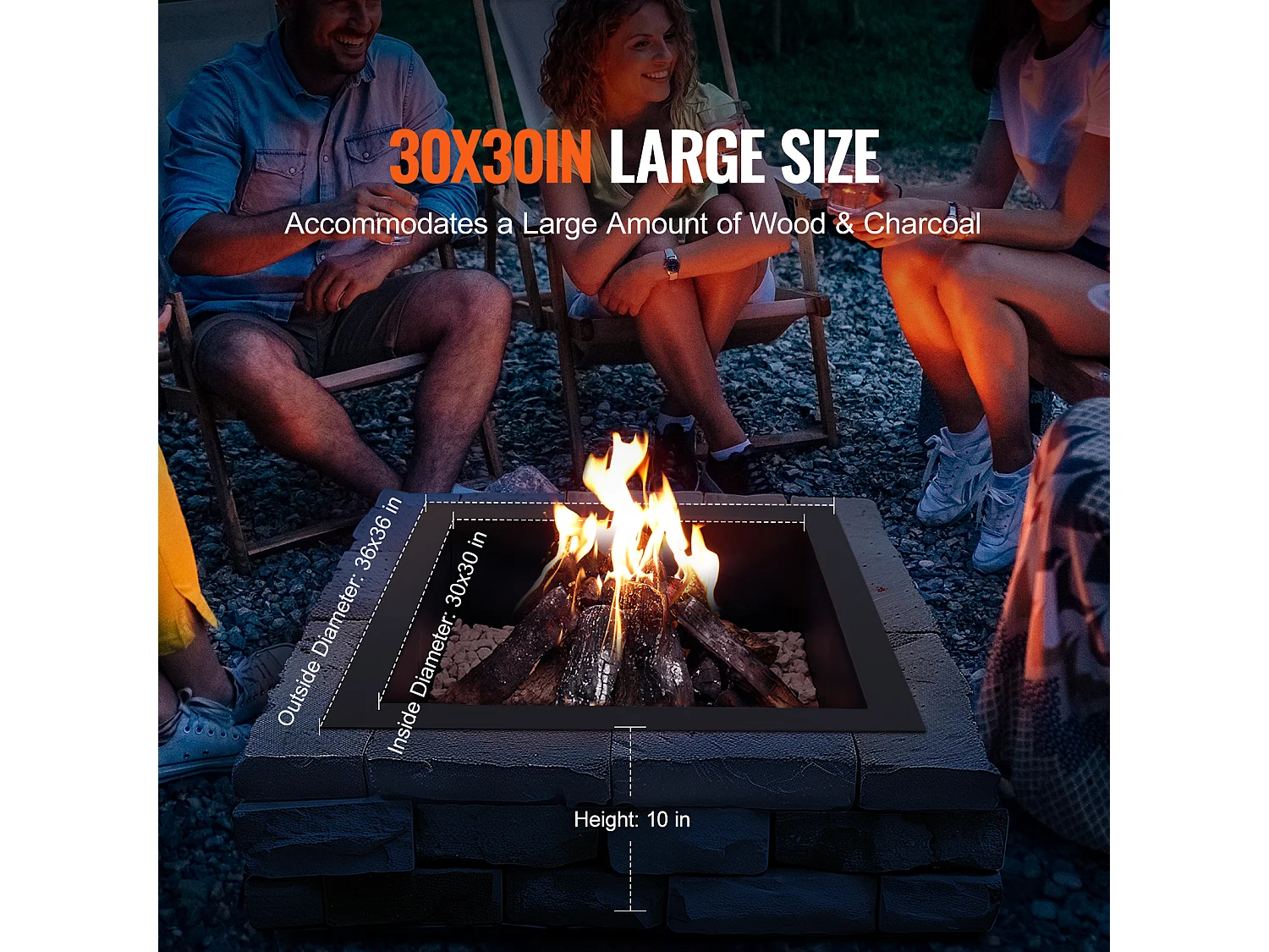 Anneau de Foyer Carré SucceBuy, avec Revêtement Extérieur en Acier 91 x 92 cm pour Foyer, Anneau de Feu de Camp