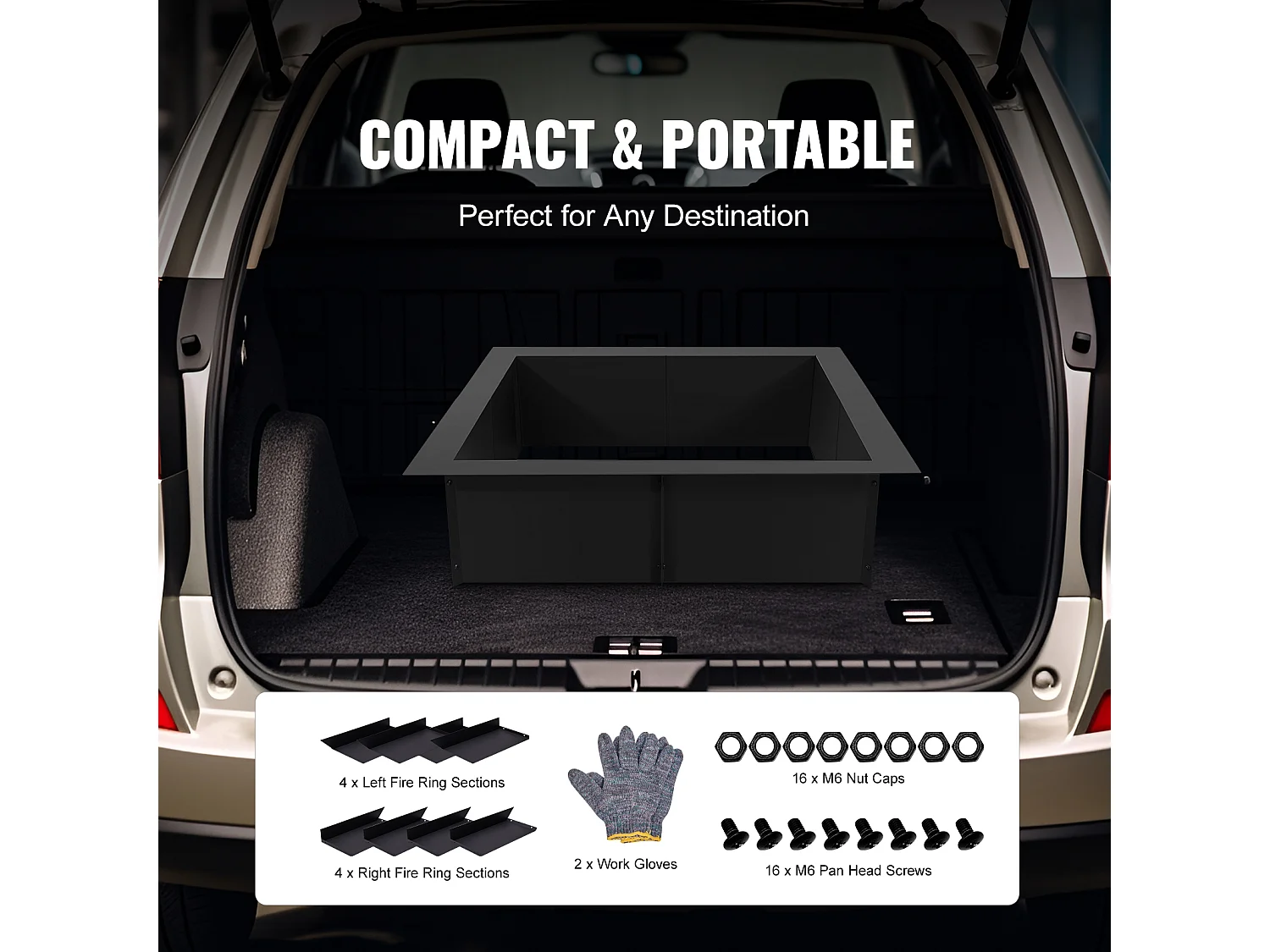 Anneau de Foyer Carré SucceBuy, avec Revêtement Extérieur en Acier 91 x 92 cm pour Foyer, Anneau de Feu de Camp