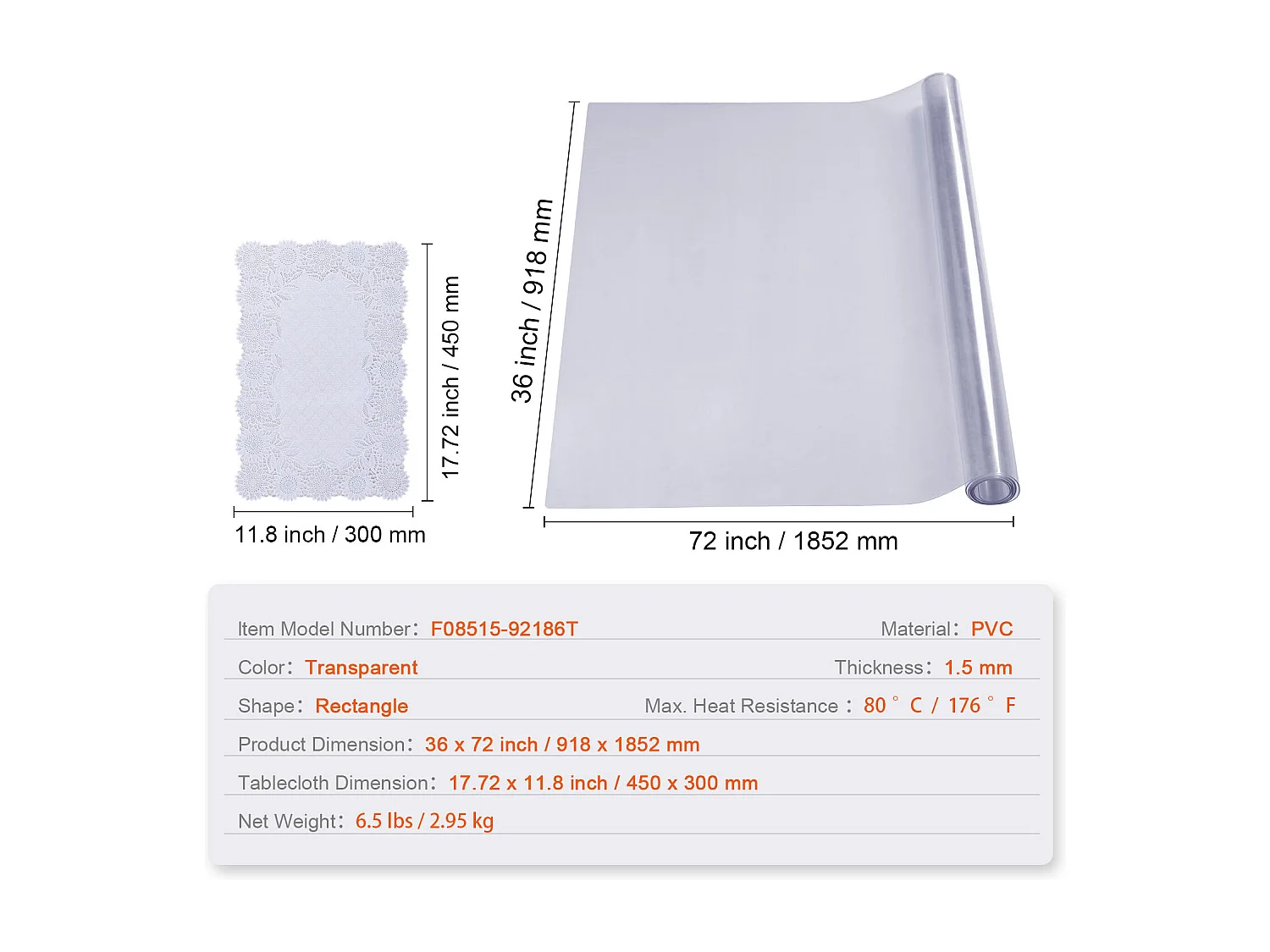 Nappe Transparente SucceBuy Protecteur de Table en PVC 91 x 183 cm, Couverture en Plastique Transparent de 1,5 mm d’Épaisseur