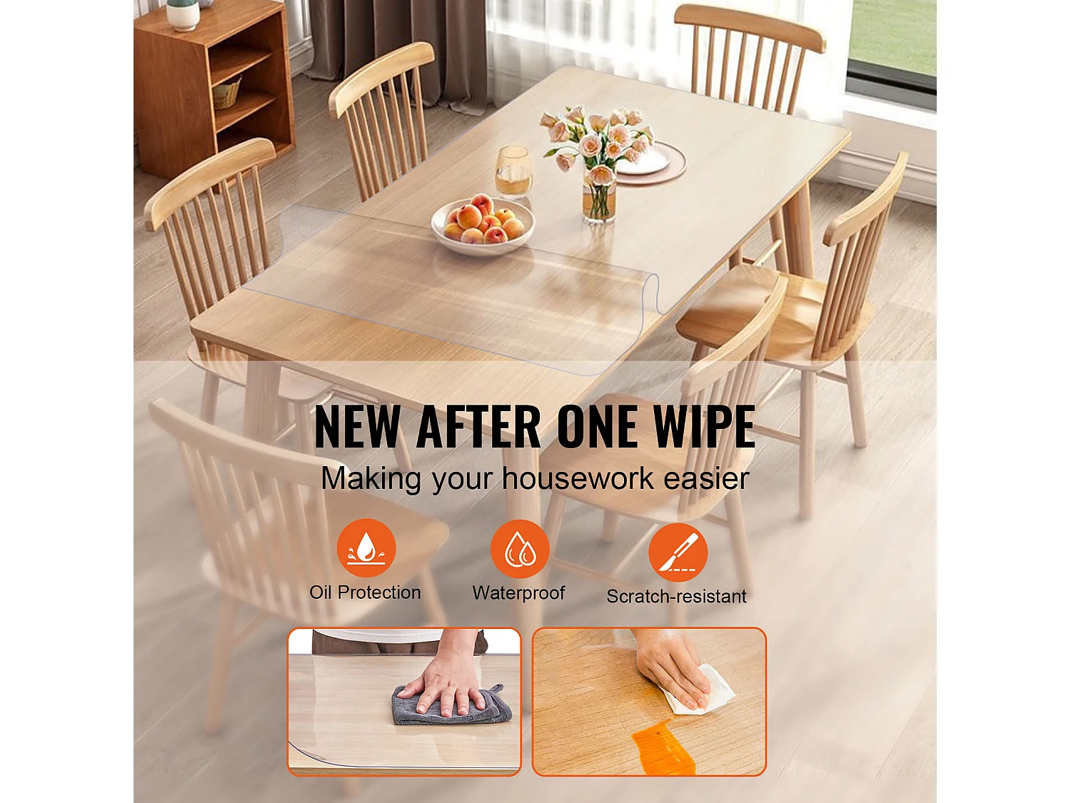 Nappe Transparente SucceBuy Protecteur de Table en PVC 91 x 183 cm, Couverture en Plastique Transparent de 1,5 mm d’Épaisseur