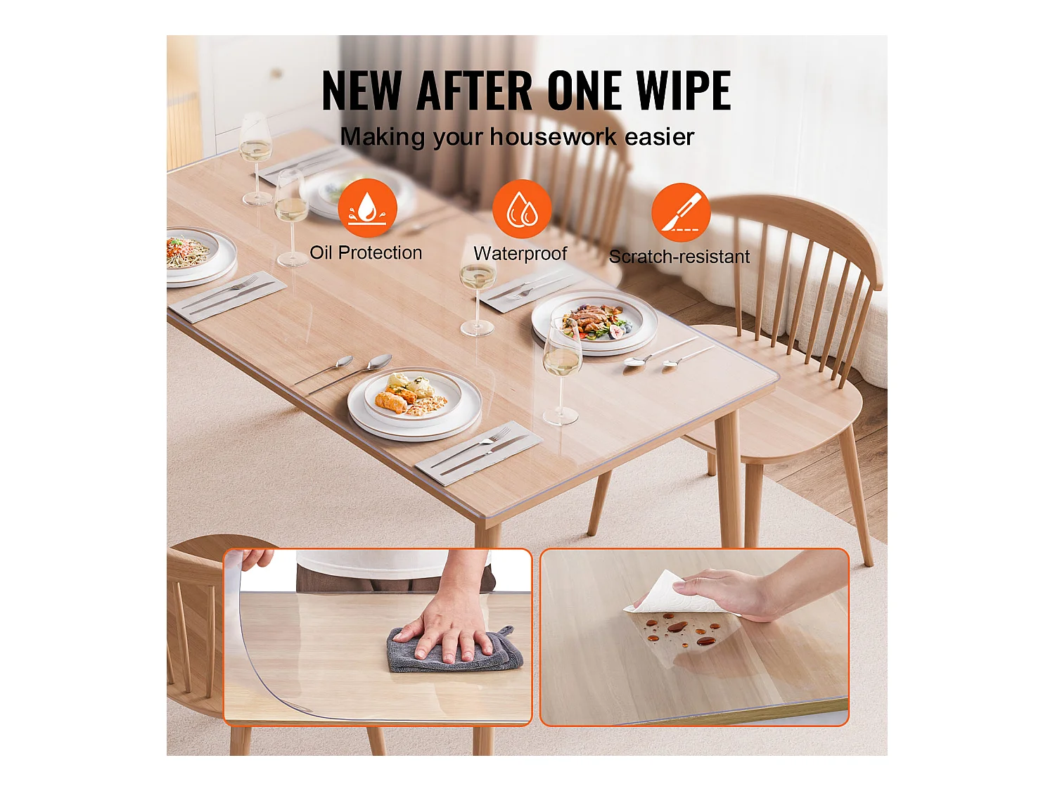 Nappe Transparente SucceBuy Protection de Table en PVC, 91 x 137 cm, Sous-Main en Plastique Transparent, 1,5 mm d’Épaisseur