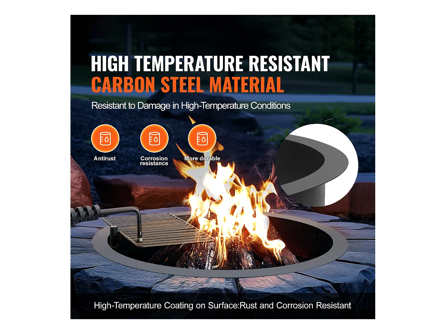 Anneau de Foyer SucceBuy avec Anneau, avec Revêtement Extérieur en Acier 89 cm pour Barbecue