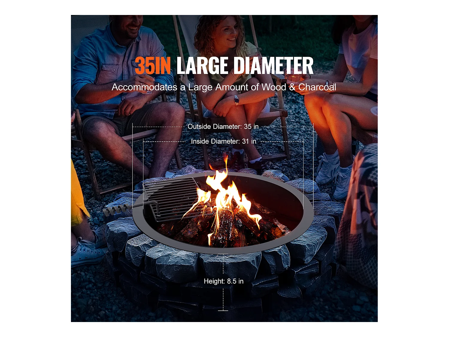 Anneau de Foyer SucceBuy avec Anneau, avec Revêtement Extérieur en Acier 89 cm pour Barbecue