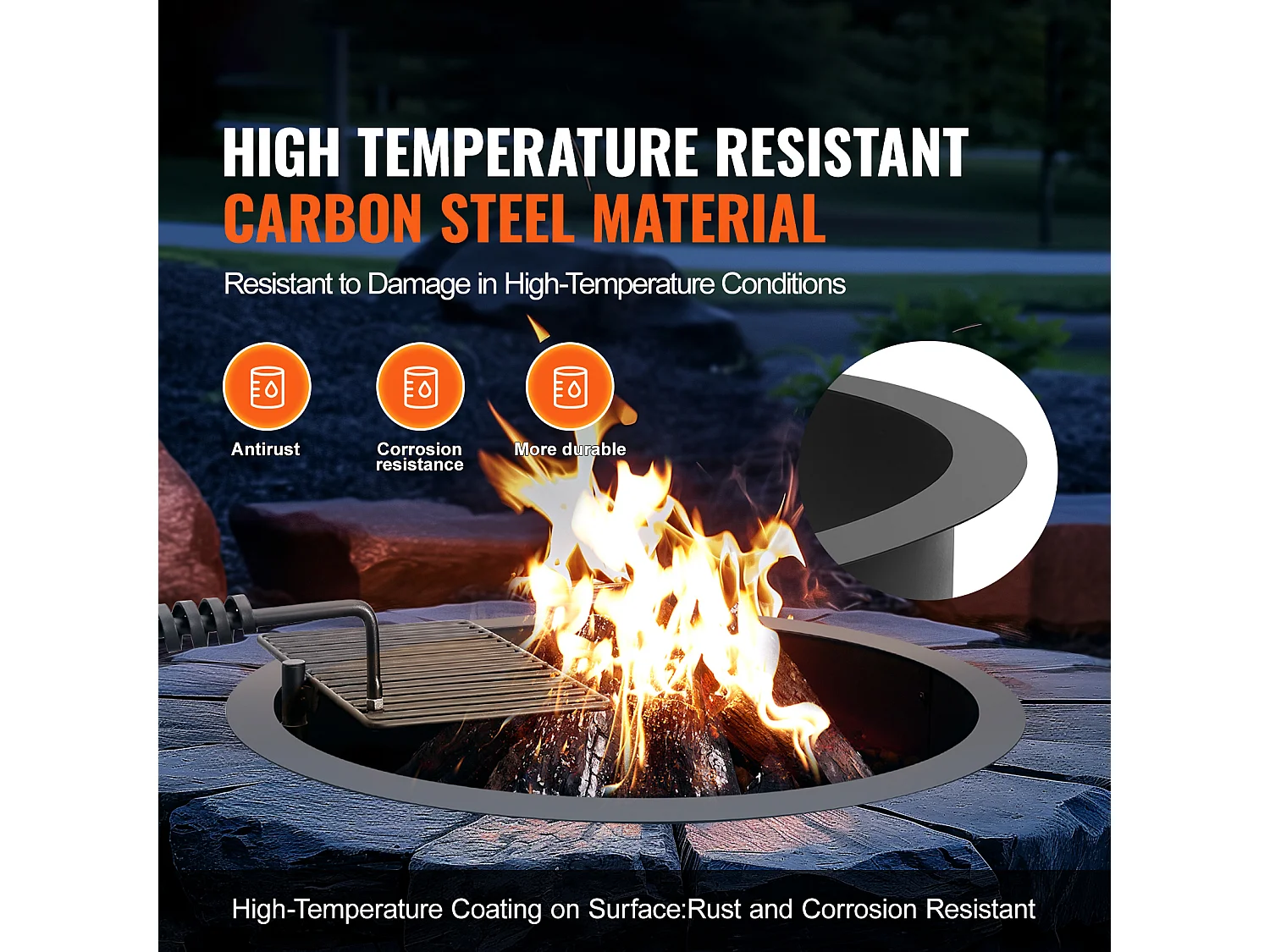 Anneau de Foyer SucceBuy avec Anneau, avec Revêtement Extérieur en Acier 89 cm pour Barbecue