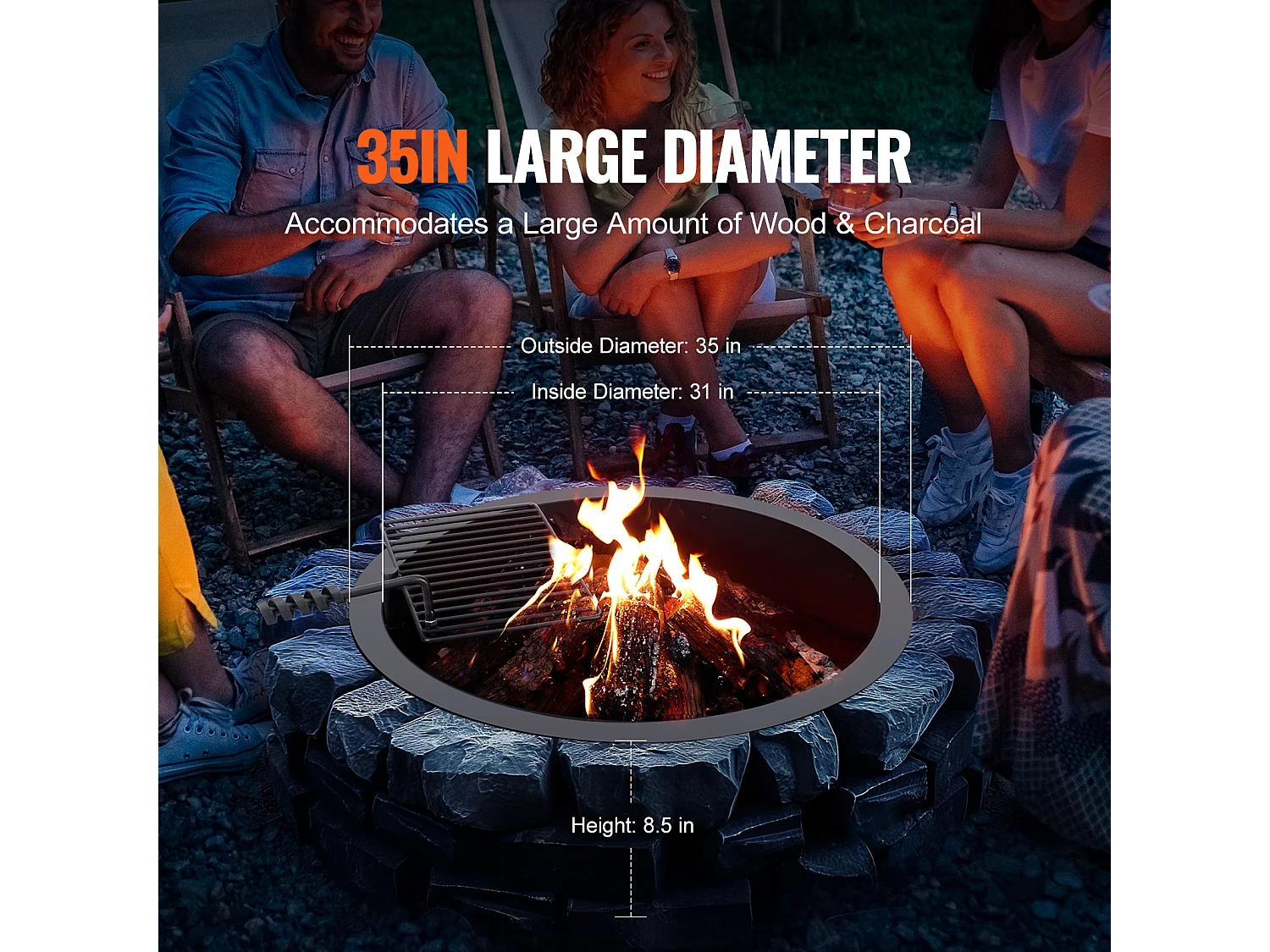 Anneau de Foyer SucceBuy avec Anneau, avec Revêtement Extérieur en Acier 89 cm pour Barbecue