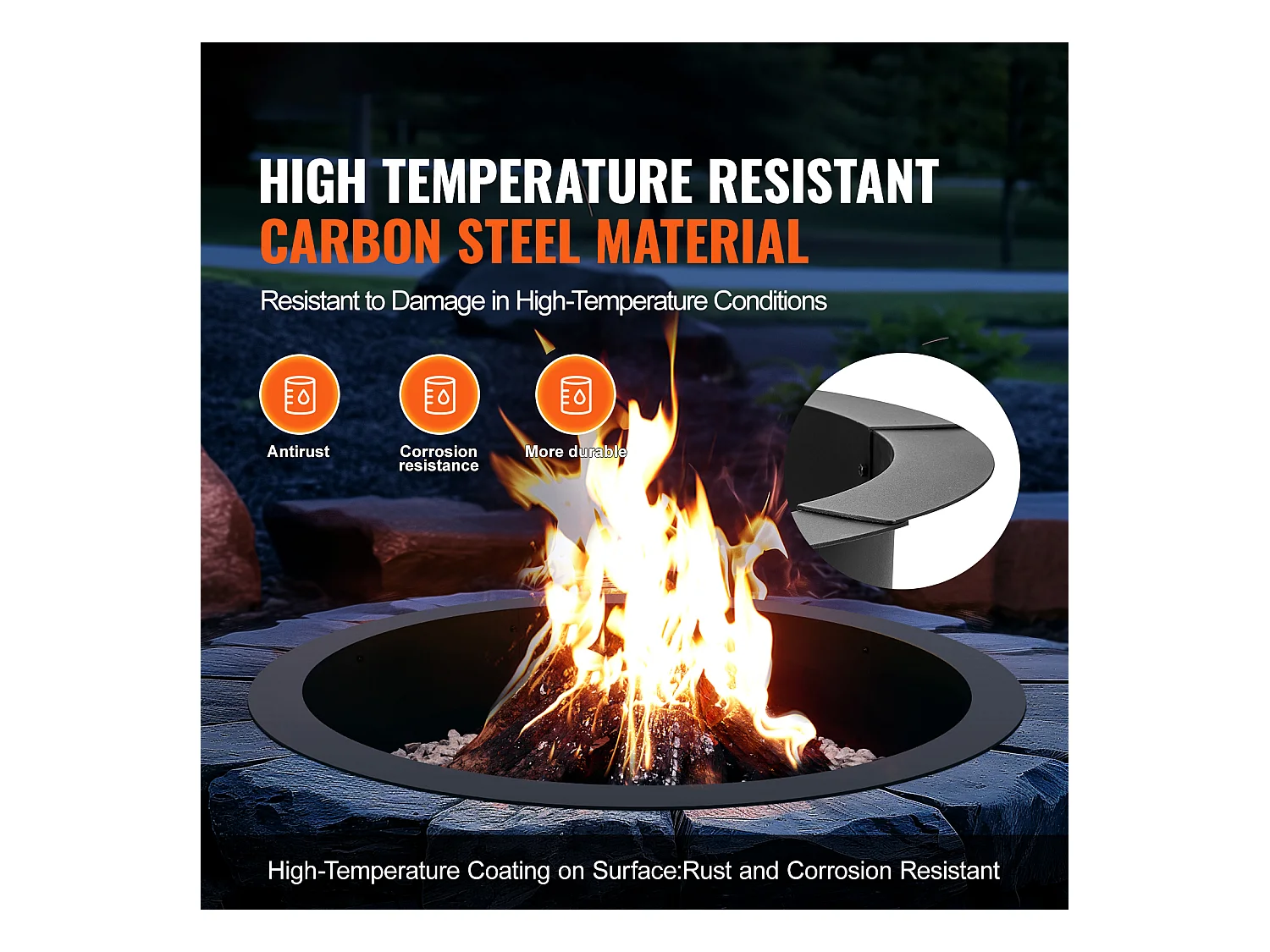 Anneau de Foyer Rond SucceBuy, avec Revêtement Extérieur en Acier de 101 cm, pour Foyer, Anneau de Feu de Camp