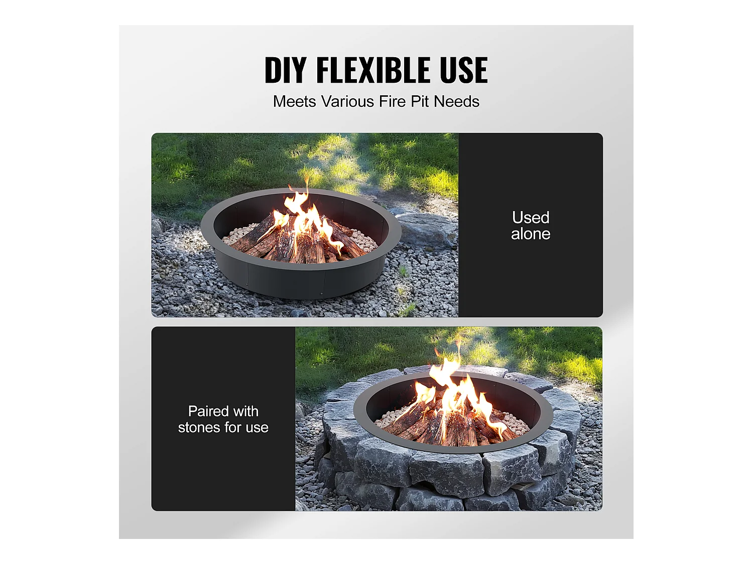 Anneau de Foyer Rond SucceBuy, avec Revêtement Extérieur en Acier de 101 cm, pour Foyer, Anneau de Feu de Camp