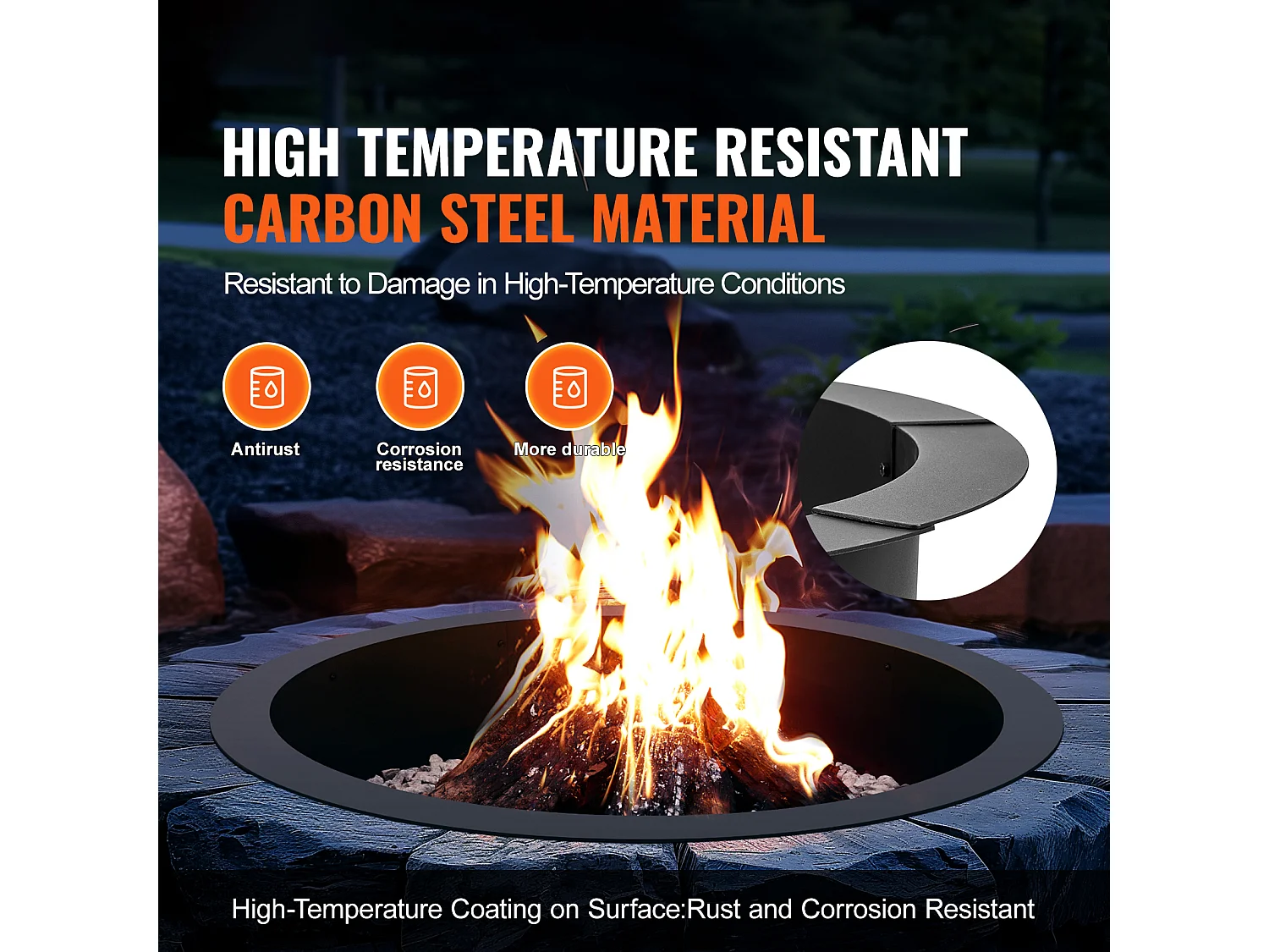 Anneau de Foyer Rond SucceBuy, avec Revêtement Extérieur en Acier de 101 cm, pour Foyer, Anneau de Feu de Camp