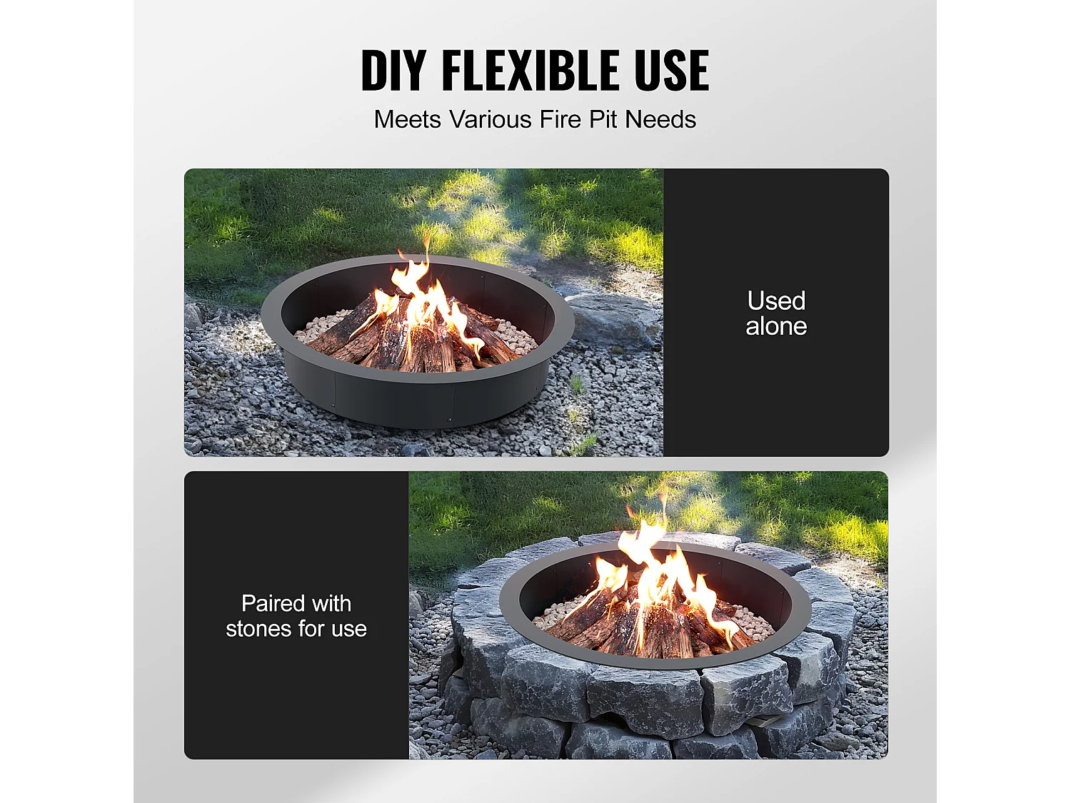 Anneau de Foyer Rond SucceBuy, avec Revêtement Extérieur en Acier de 101 cm, pour Foyer, Anneau de Feu de Camp