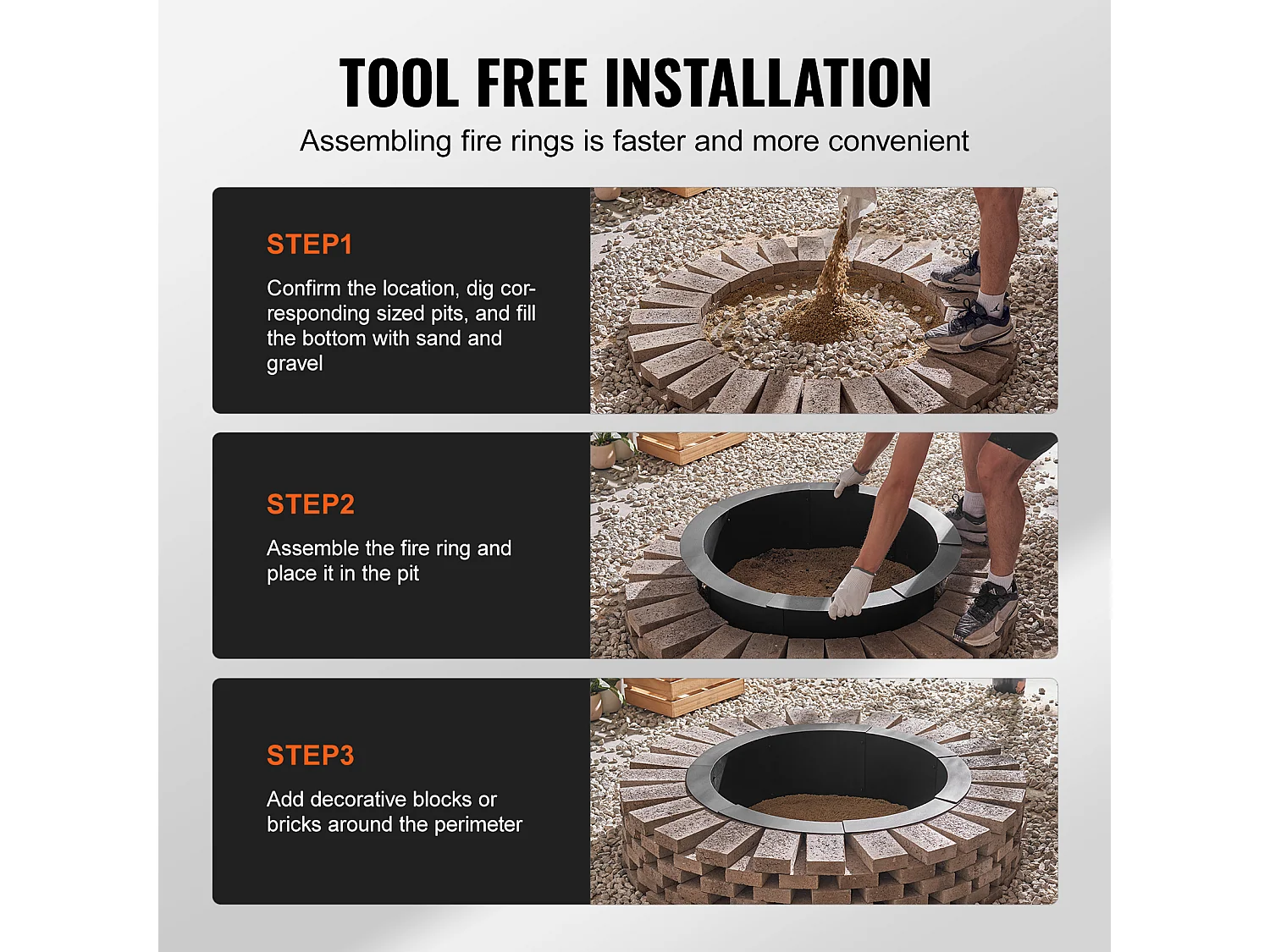 Anneau de Foyer Rond SucceBuy, avec Revêtement Extérieur en Acier de 101 cm, pour Foyer, Anneau de Feu de Camp