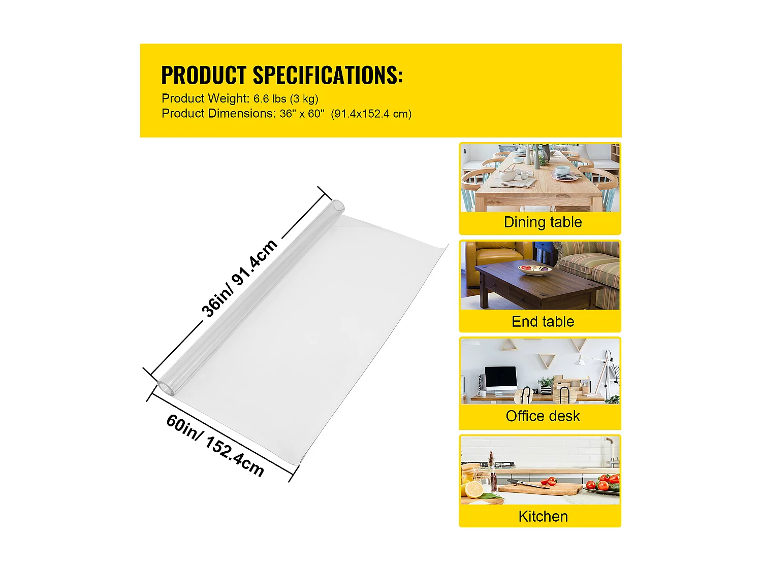 Tovaglia Trasparente SucceBuy Tovaglia in PVC Trasparente, Copertura Impermeabile 91 x 152 cm, Protezione Trasparente per Scrivania