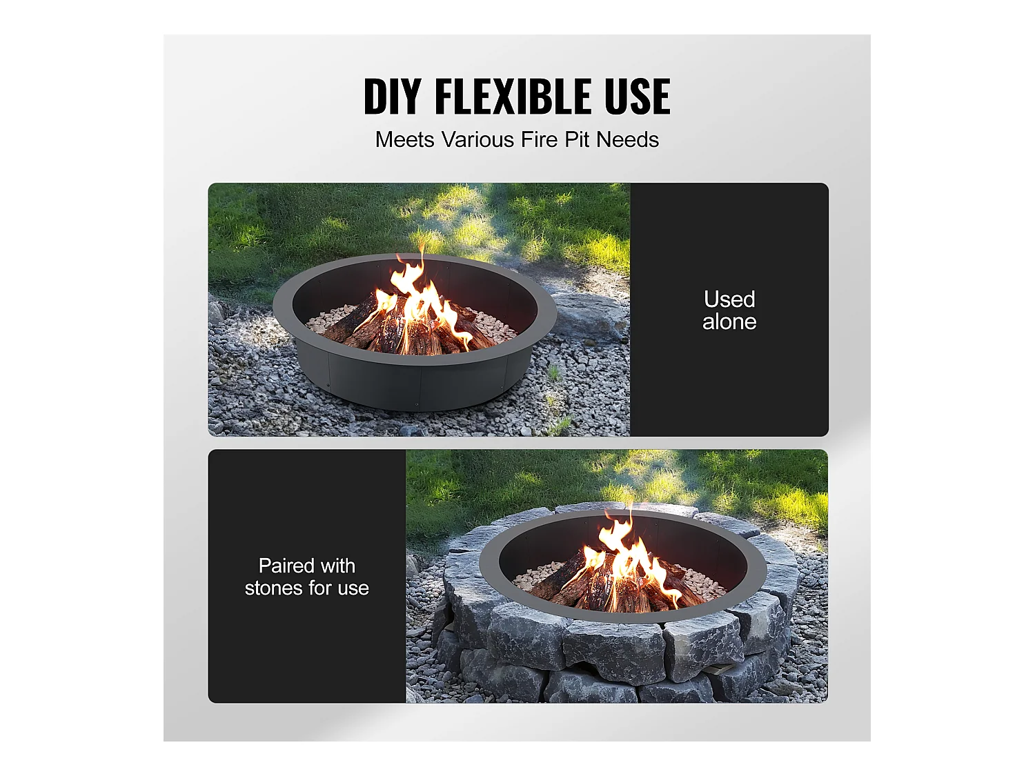 Anneau de Foyer Rond SucceBuy, avec Revêtement Extérieur en Acier de 111,8 cm, pour Foyer, Anneau de Feu de Camp