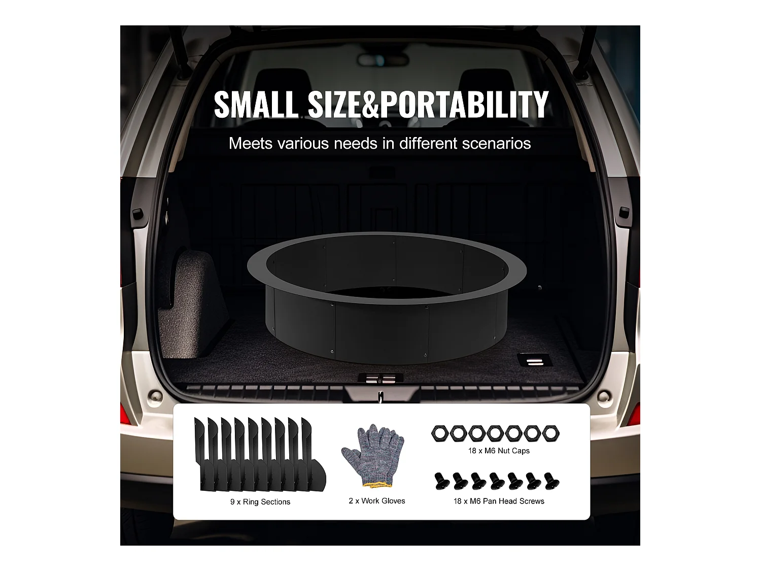 Anneau de Foyer Rond SucceBuy, avec Revêtement Extérieur en Acier de 111,8 cm, pour Foyer, Anneau de Feu de Camp