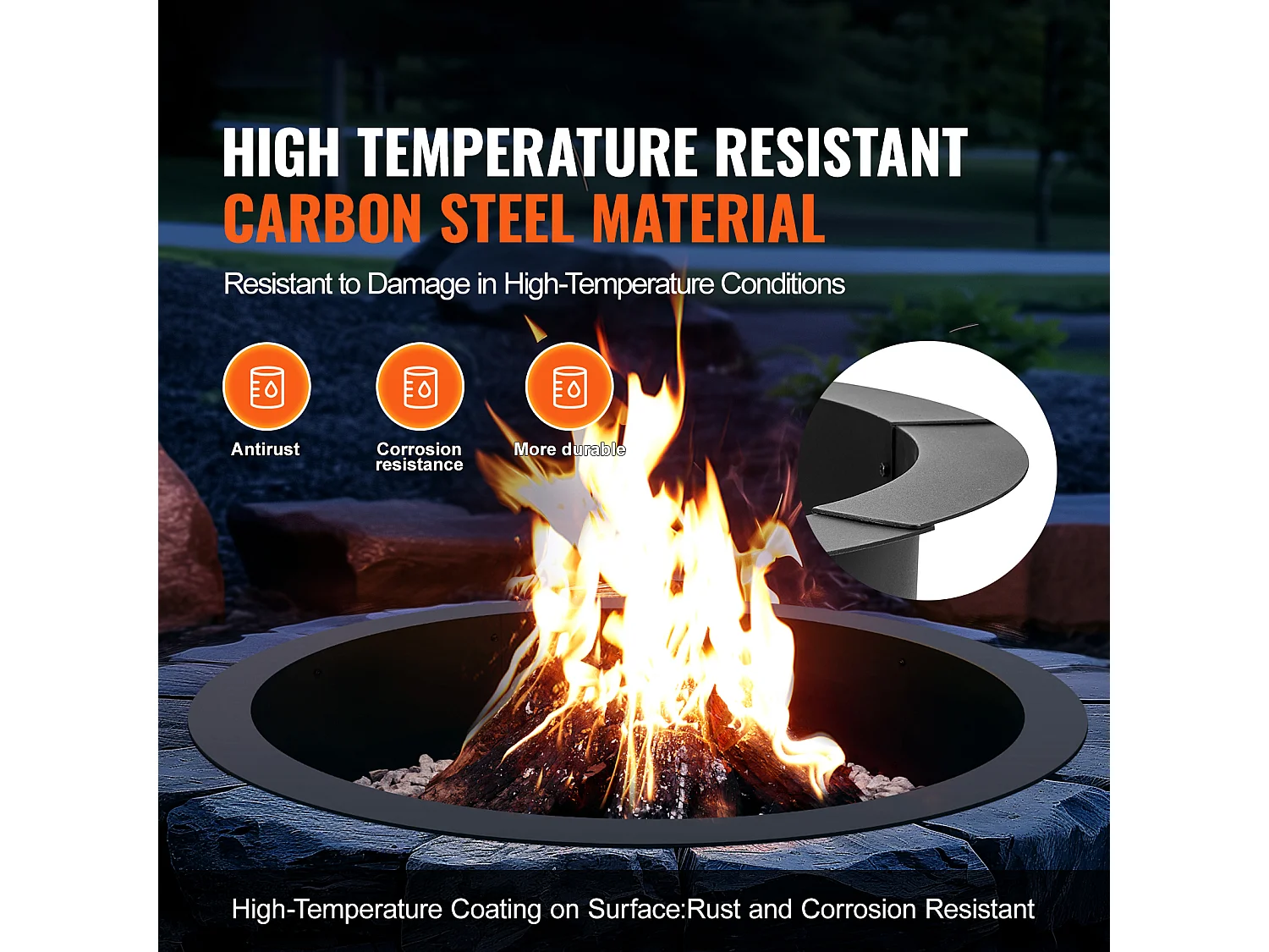 Anneau de Foyer Rond SucceBuy, avec Revêtement Extérieur en Acier de 111,8 cm, pour Foyer, Anneau de Feu de Camp