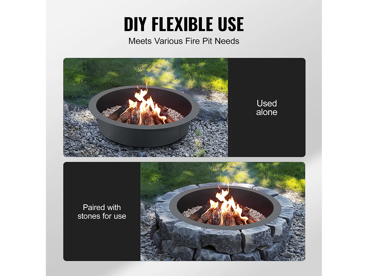 Anneau de Foyer Rond SucceBuy, avec Revêtement Extérieur en Acier de 111,8 cm, pour Foyer, Anneau de Feu de Camp